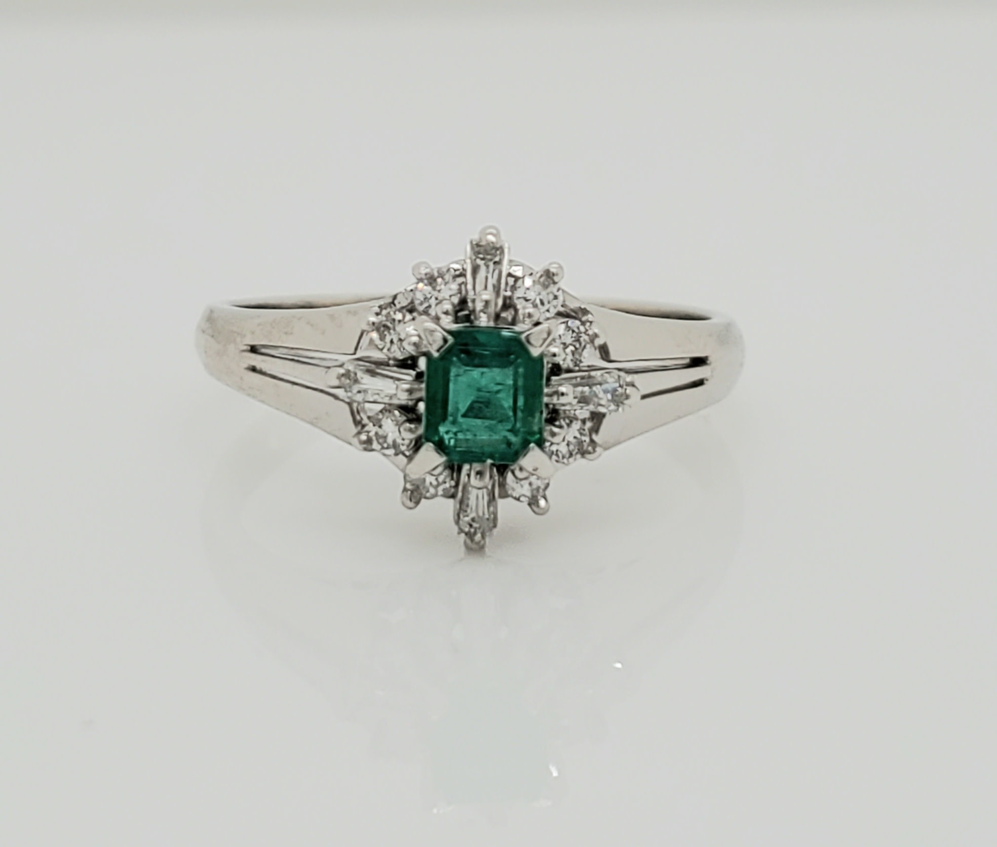 Platinum 0.27 CT Emerald & Diamond Ring