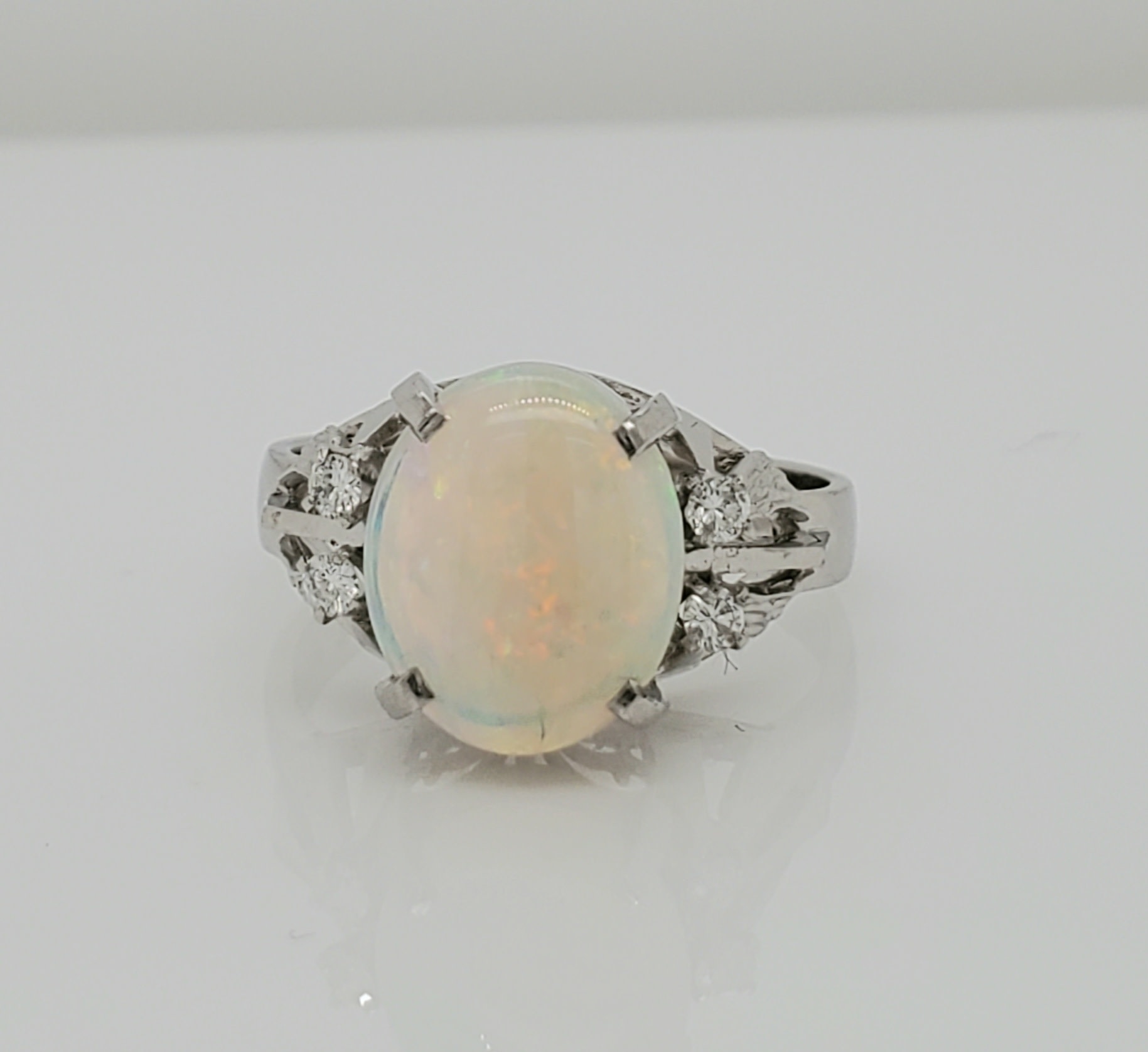 Platinum 1.94 CT Opal & Diamond Ring