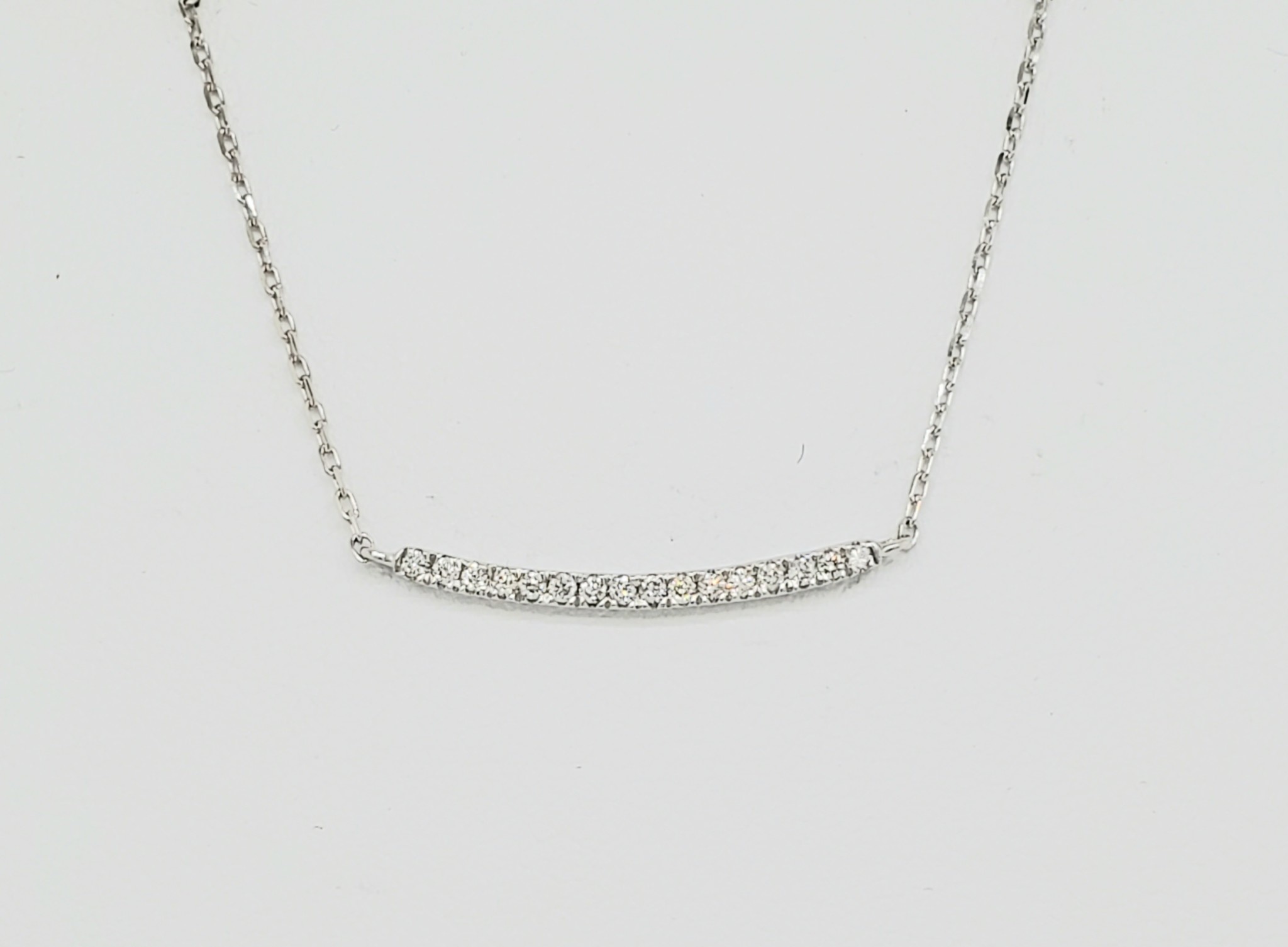 14KT White Gold Curved Diamond Bar Necklace 0.10 CTW