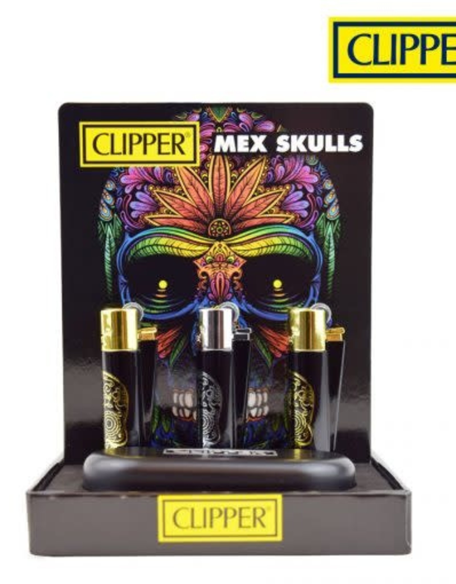 CLIPPER CLIPPER REFILLABLE BLACK/GOLD SKULL LIGHTER