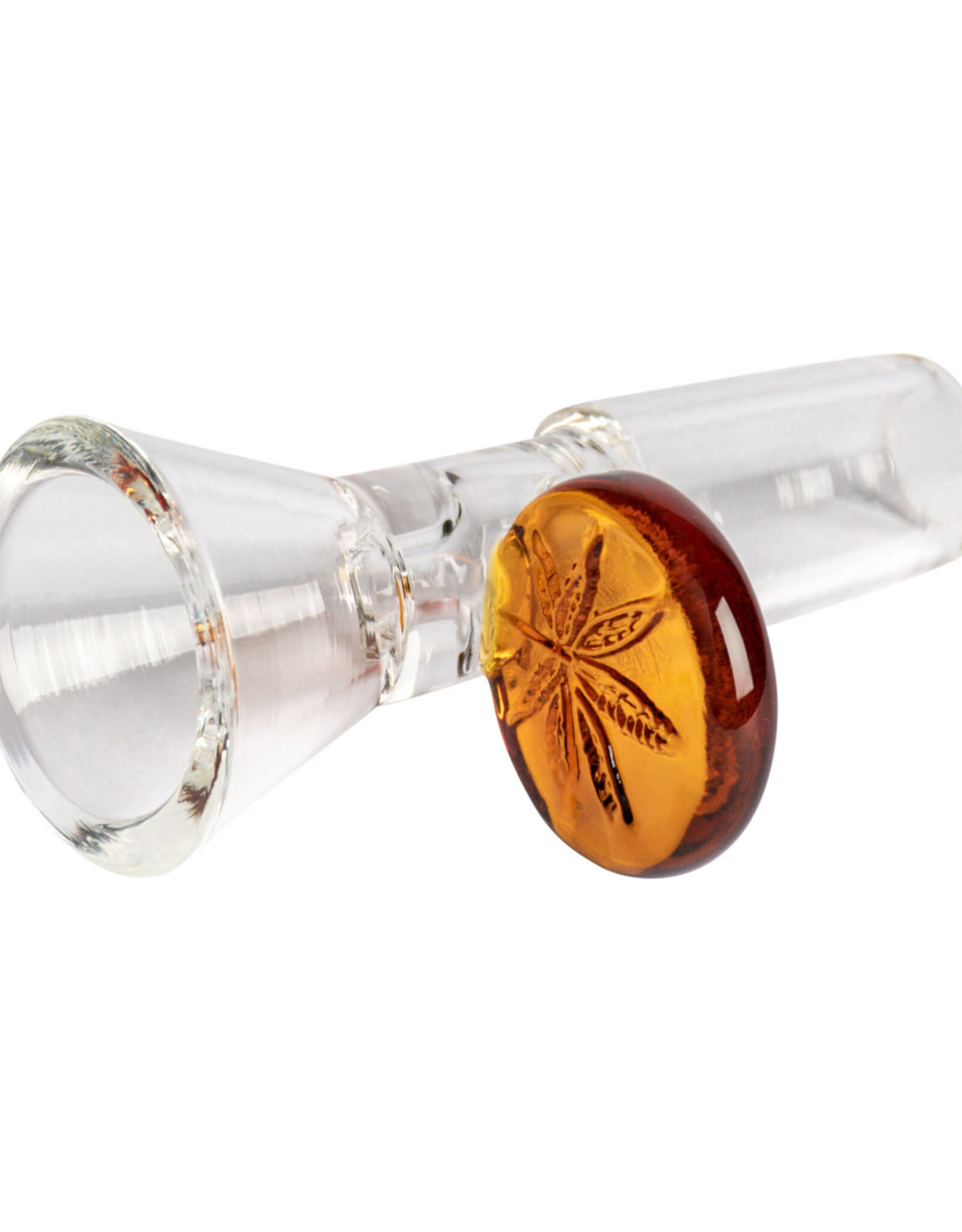 Red Eye Glass 14mm Leaf Stamped Handle Cone Pull-Out AMBER