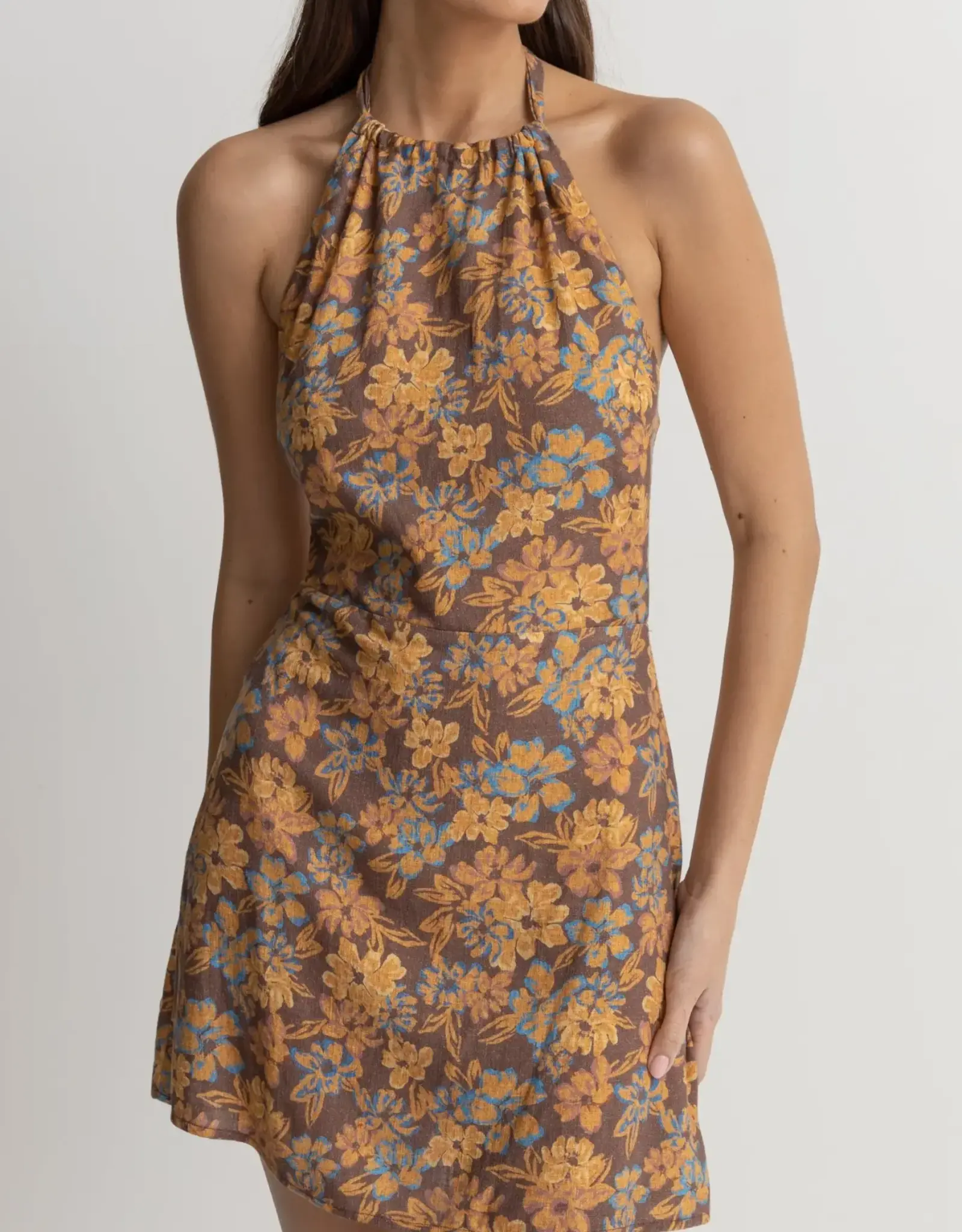 RHYTHM OASIS FLORAL HALTER MINI DRESSS