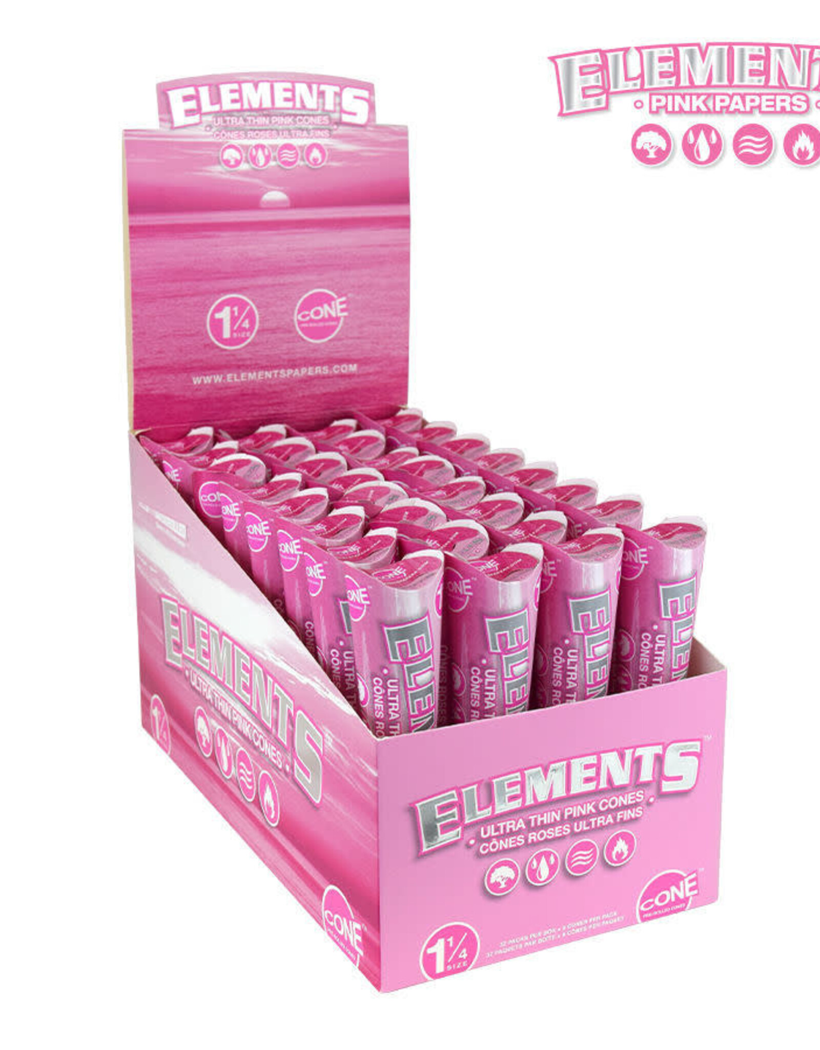 Elements ELEMENTS PINK PRE-ROLLED CONES 1 1/4 SIZE, PACK/6