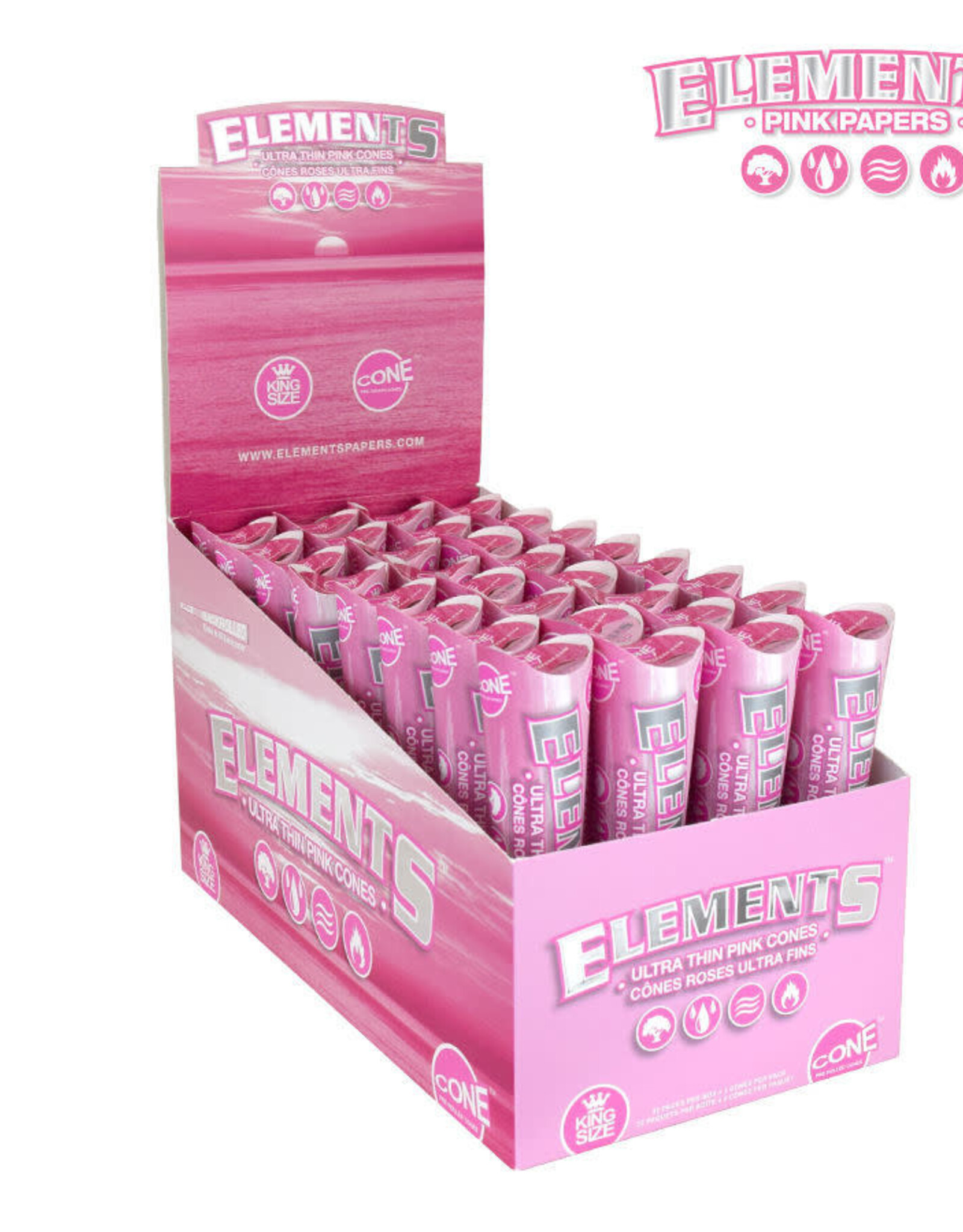 ELEMENTS PINK PRE-ROLLED CONES KING SIZE, PACK/3