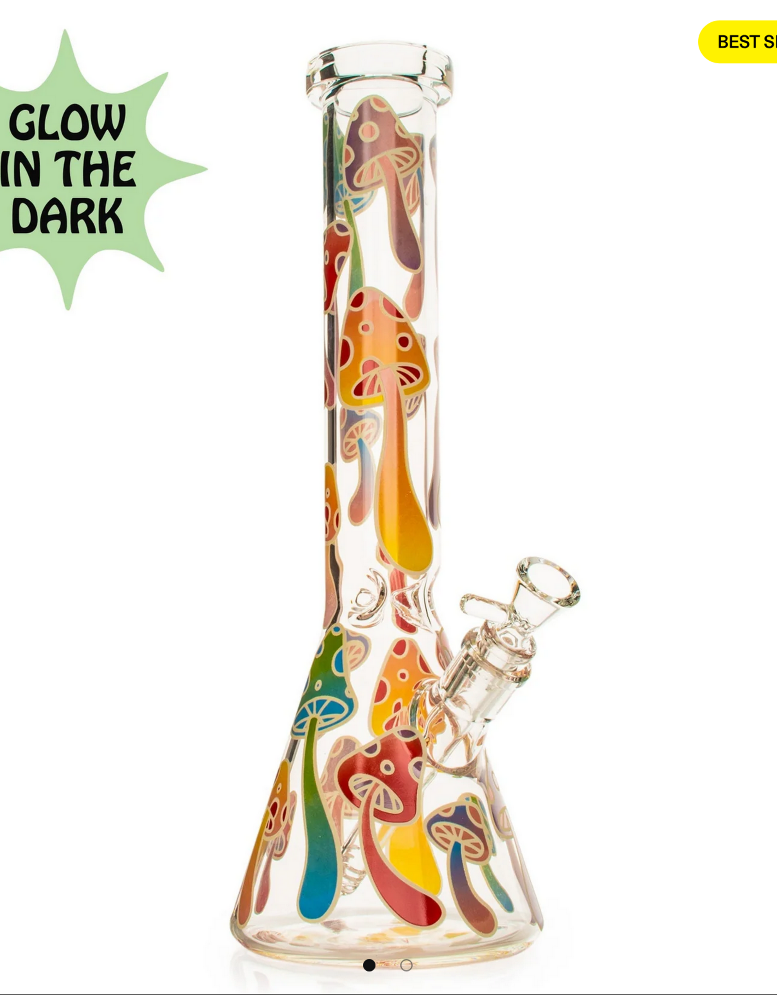 Red Eye Glass REG083C Red Eye Glass 15" Tall Clear Mushroom Magic Beaker Base Water Pipe W/Glow-In-The-Dark Decal