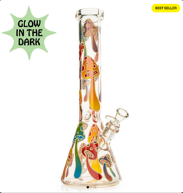 Red Eye Glass REG083C Red Eye Glass 15" Tall Clear Mushroom Magic Beaker Base Water Pipe W/Glow-In-The-Dark Decal