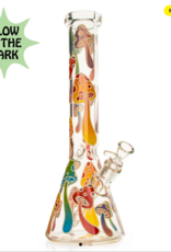Red Eye Glass REG083C Red Eye Glass 15" Tall Clear Mushroom Magic Beaker Base Water Pipe W/Glow-In-The-Dark Decal