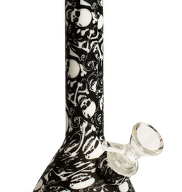 LIT TS149 LIT Silicone 7.5" Tall Skull & Crossbones Beaker Tube W/Glass Downstem & Pull-Out