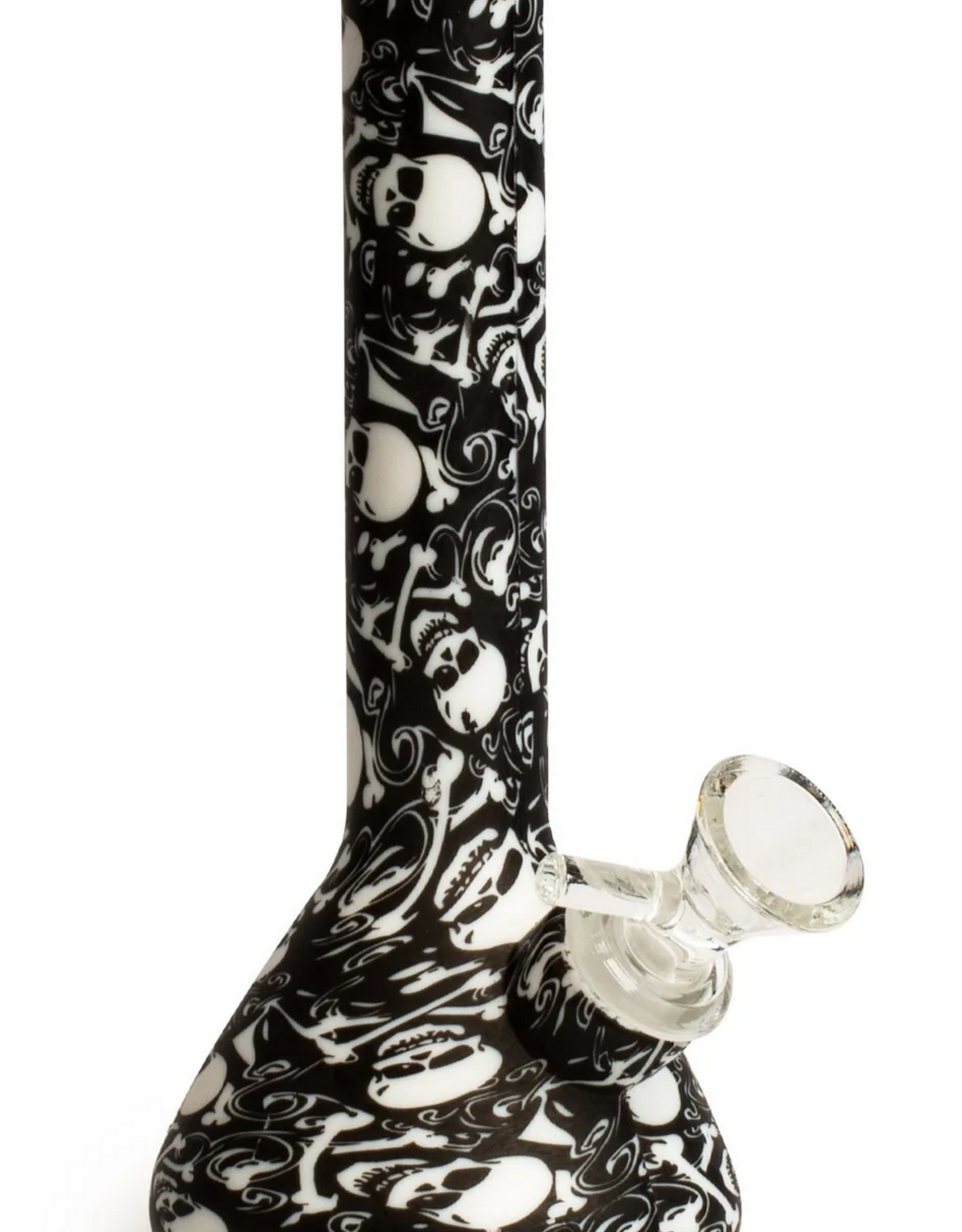 LIT TS149 LIT Silicone 7.5" Tall Skull & Crossbones Beaker Tube W/Glass Downstem & Pull-Out