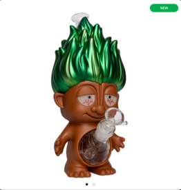 LIT TS260G LIT Silicone 10" Tall PVC & Glass Green Troll Water Pipe