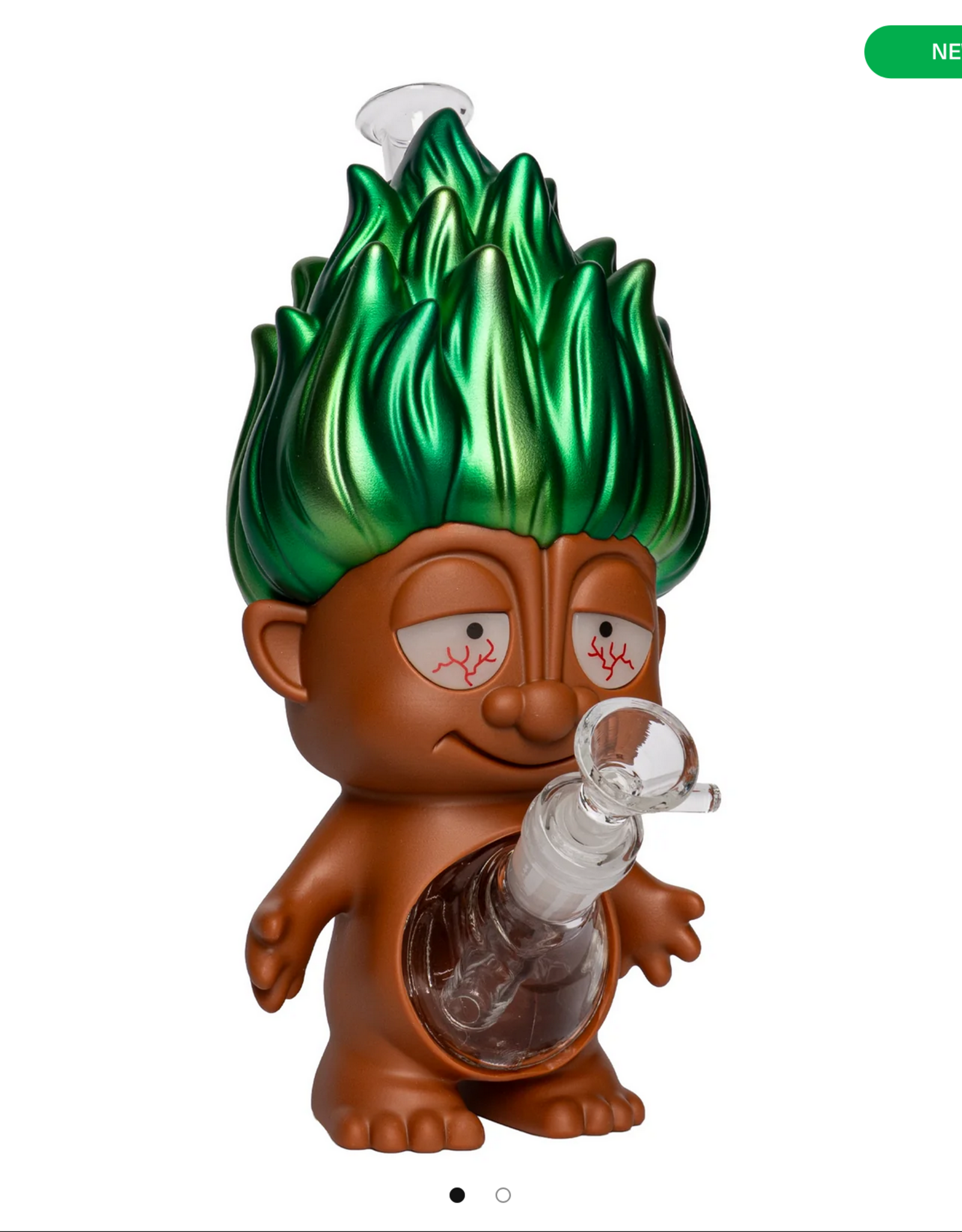 LIT TS260G LIT Silicone 10" Tall PVC & Glass Green Troll Water Pipe