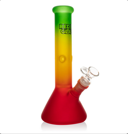 Red Eye Glass REG190RA Red Eye Glass 10" Tall Frosted Rasta Beaker Base Water Pipe W/Dome Perc