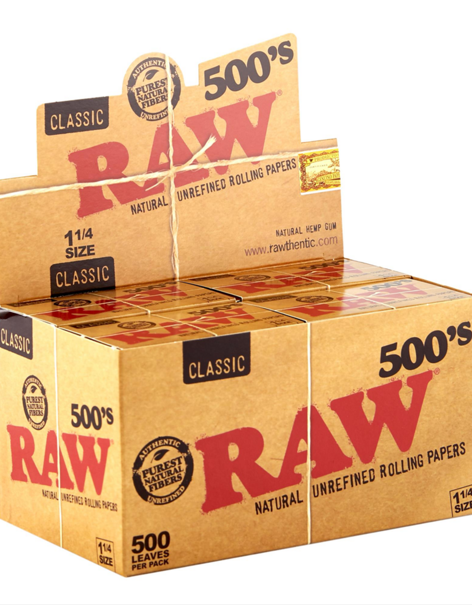RAW RAW CLASSIC NATURAL UNREFINED 500 ROLLING PAPERS 1 1/4 SIZE, PACK/500