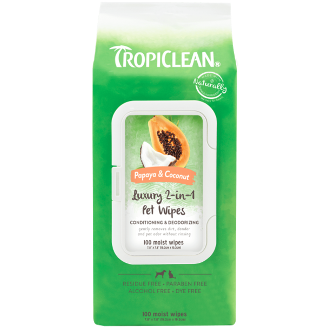 Tropiclean 100 count Luxury 2-in-1 Pet Wipes Papaya & Coconut  Pet Wipes