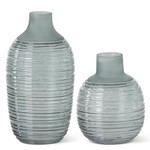 Frosted Sage Green Ribbed Vases - Set of 2
