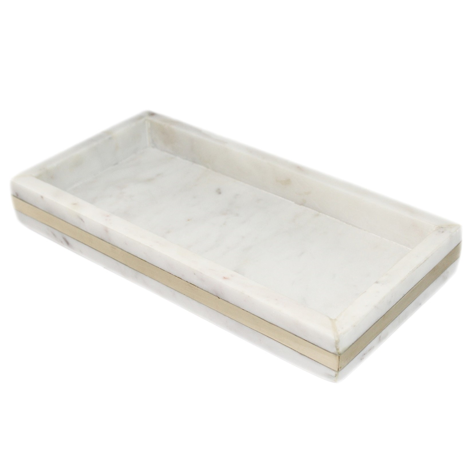 White Marble Tray w/Brass Inlay