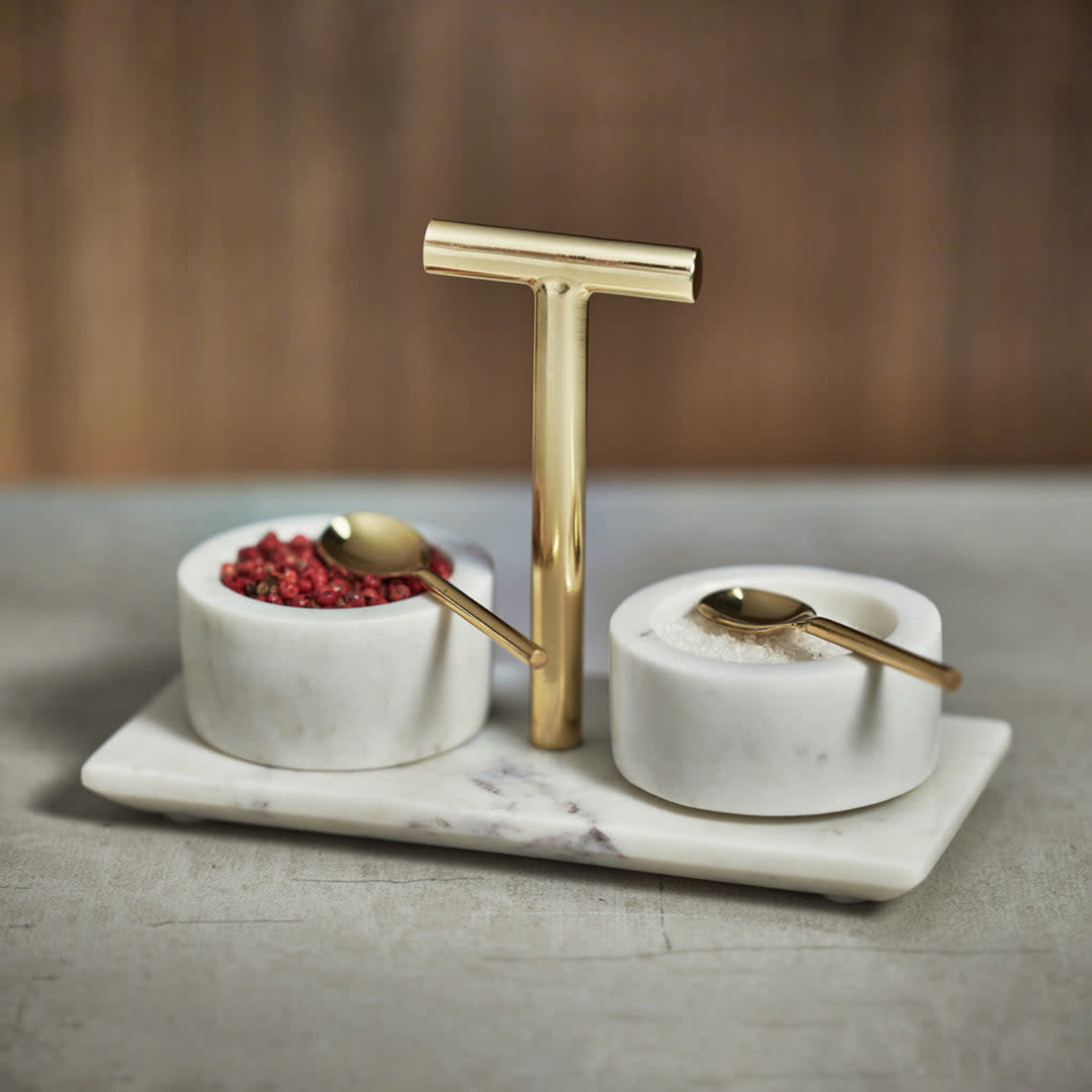 MARBLE CONDIMENT BOWLS WITH SPOONS SET