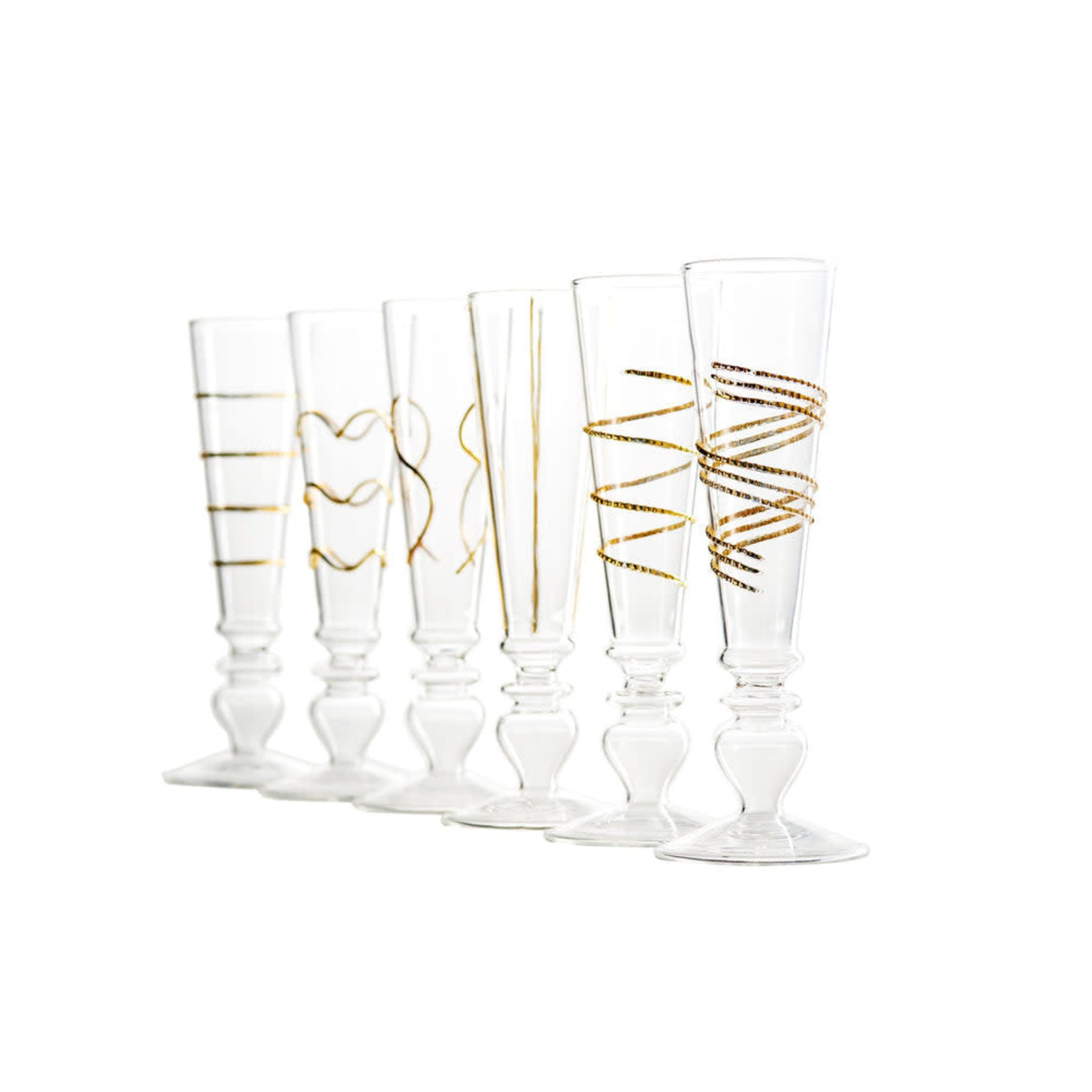 Footed Razzle Dazzle Gold Champagne, Set of 6