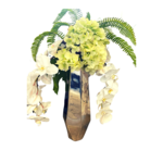 Pewter Vase w/Orchids, Ferns, Hydrangeas B
