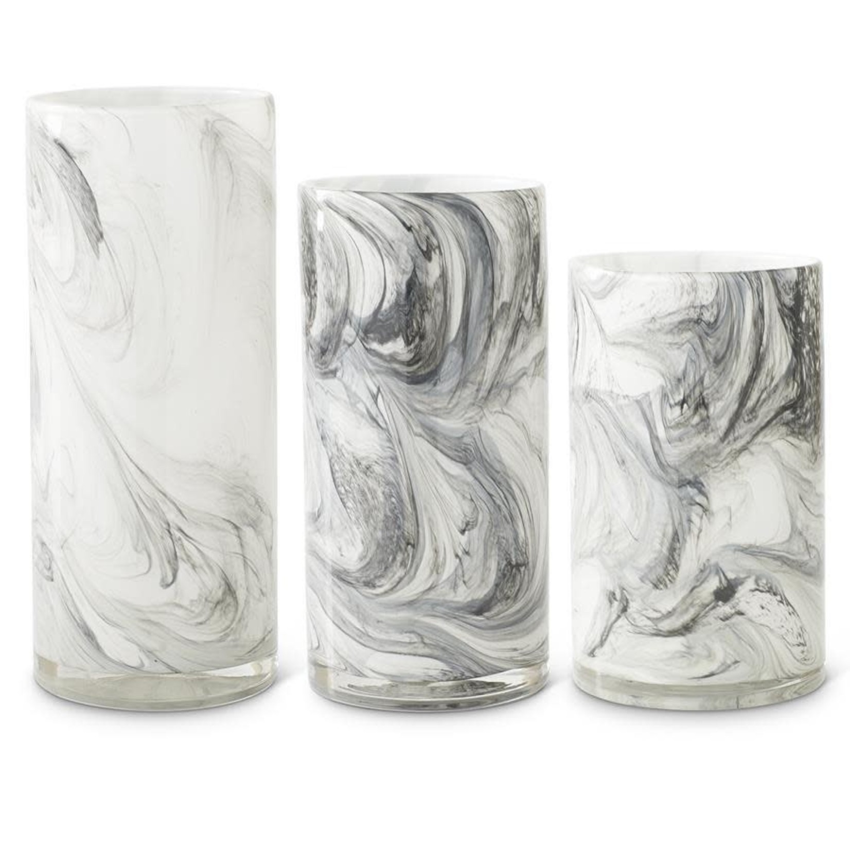 White/Smokey Black Swirl Glass Cylinders - Set of Three