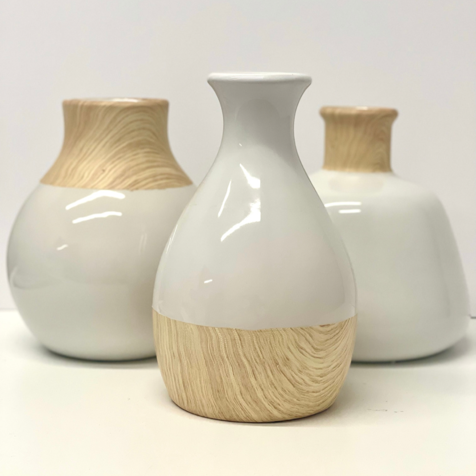 Stoneware Vases w/Wood decal, Set of 3