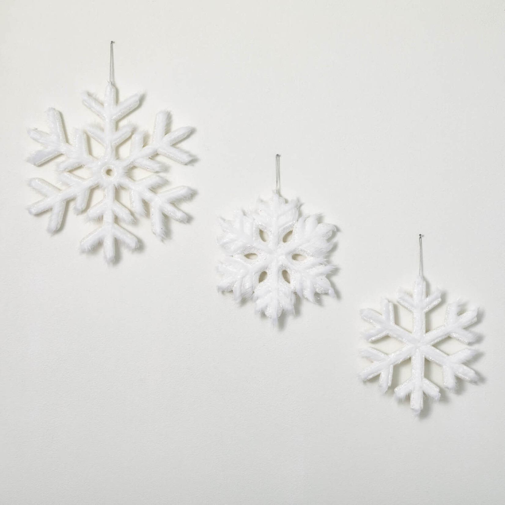S/3 Faux Fur Snowflake Ornaments