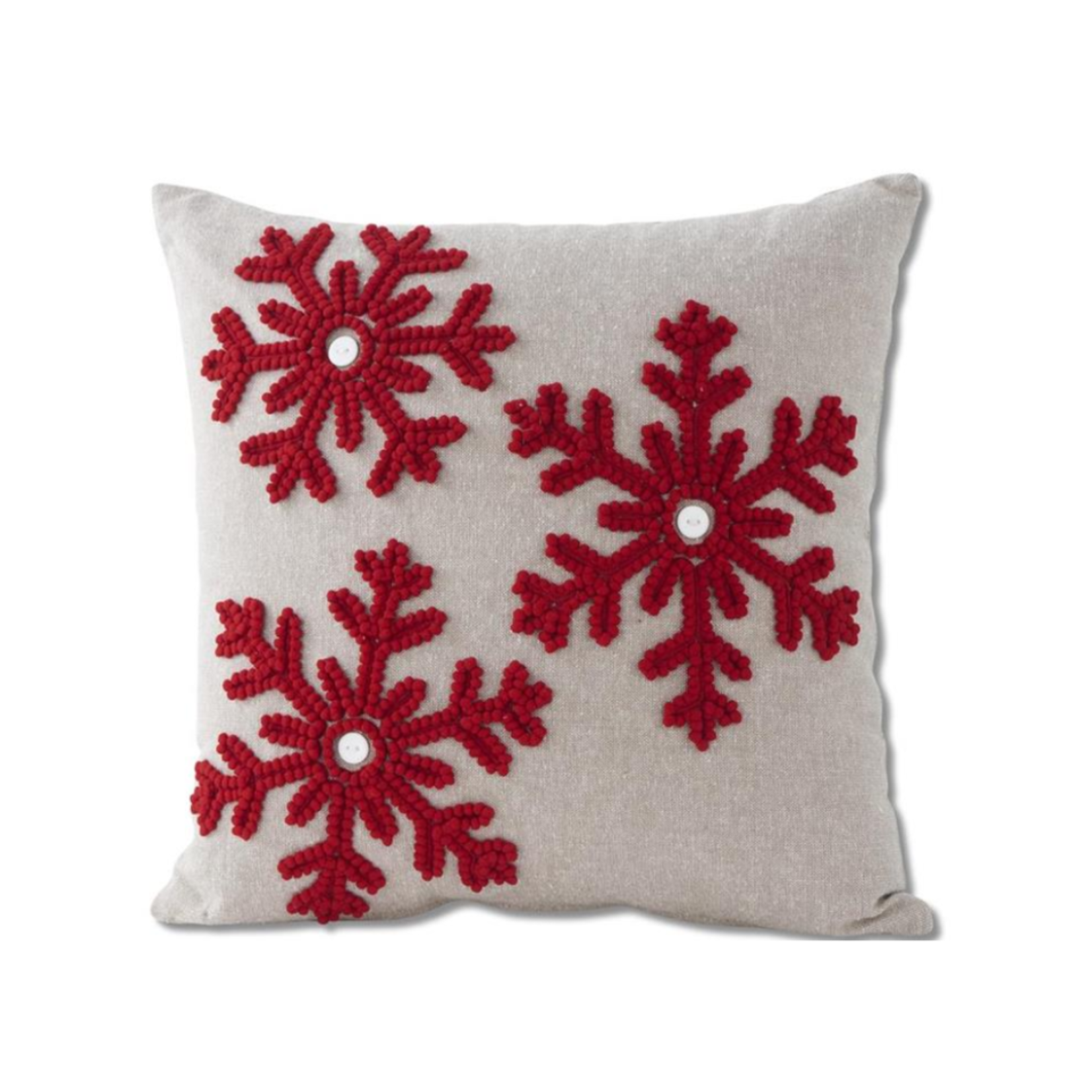 14.5" Pillow Gray Canvas w/ Red Snow Flakes