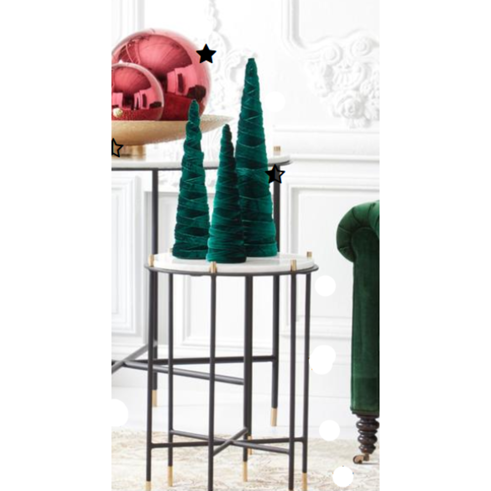 S/3 Dark Green Velvet Spiraled Fabric Cone Trees