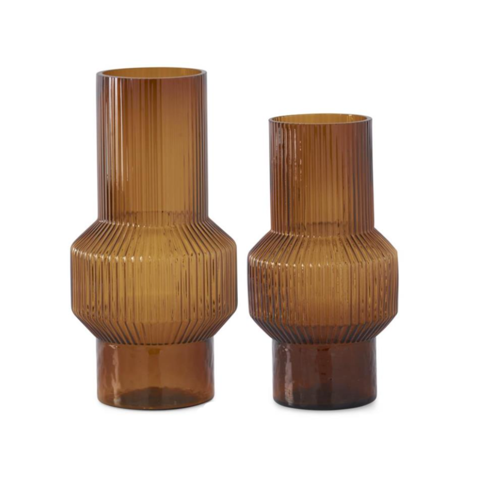 Amber Glass Ribbed Vases Set of 2 Perch