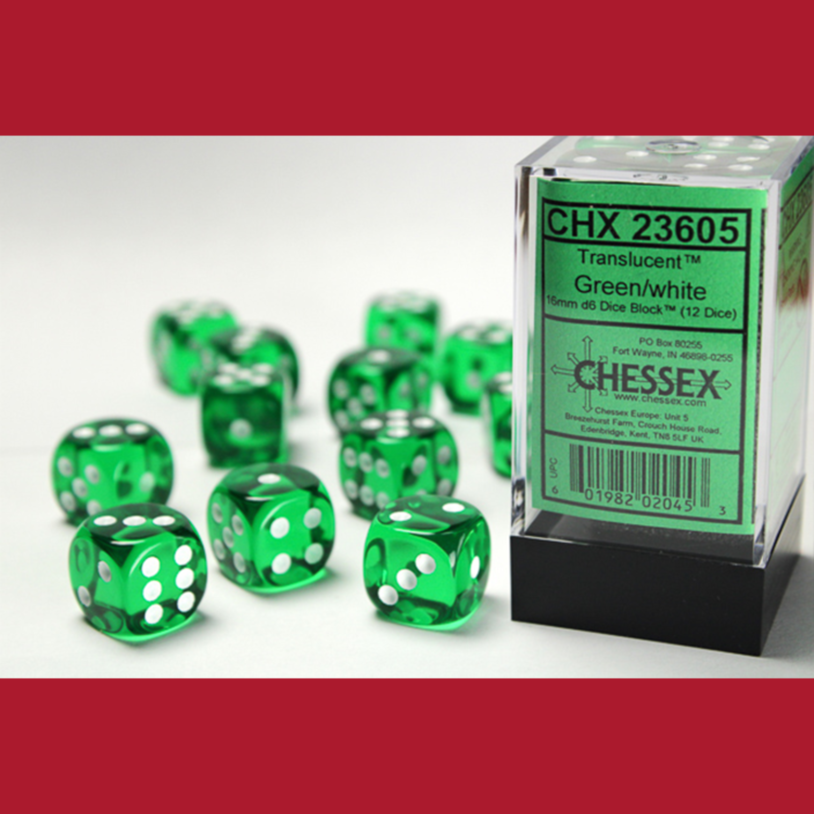 Chessex CHX 23605 Translucent Green / White 16mm (12d6)