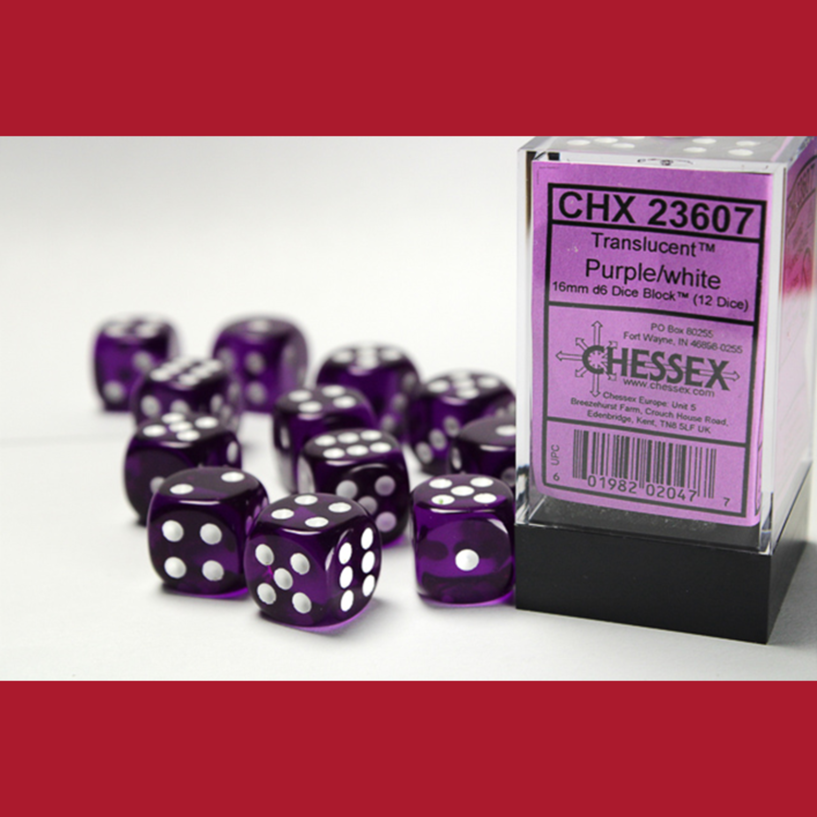 Chessex CHX 23607 Translucent Purple / White 16mm (12d6)