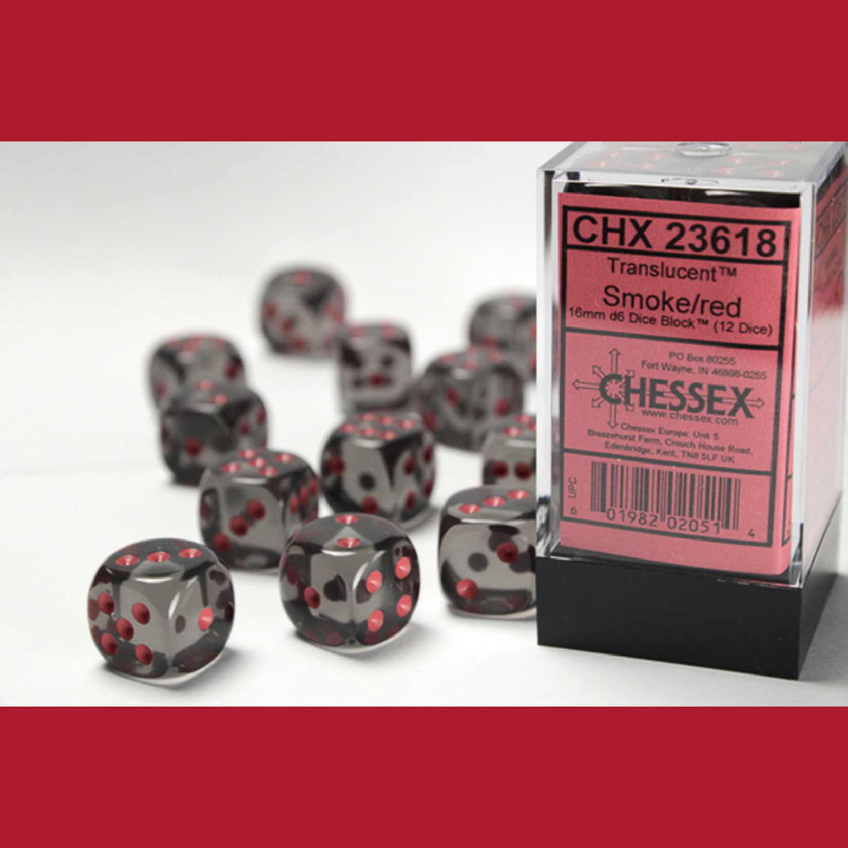 Chessex CHX 23618 Translucent Smoke / Red 16mm (12d6)