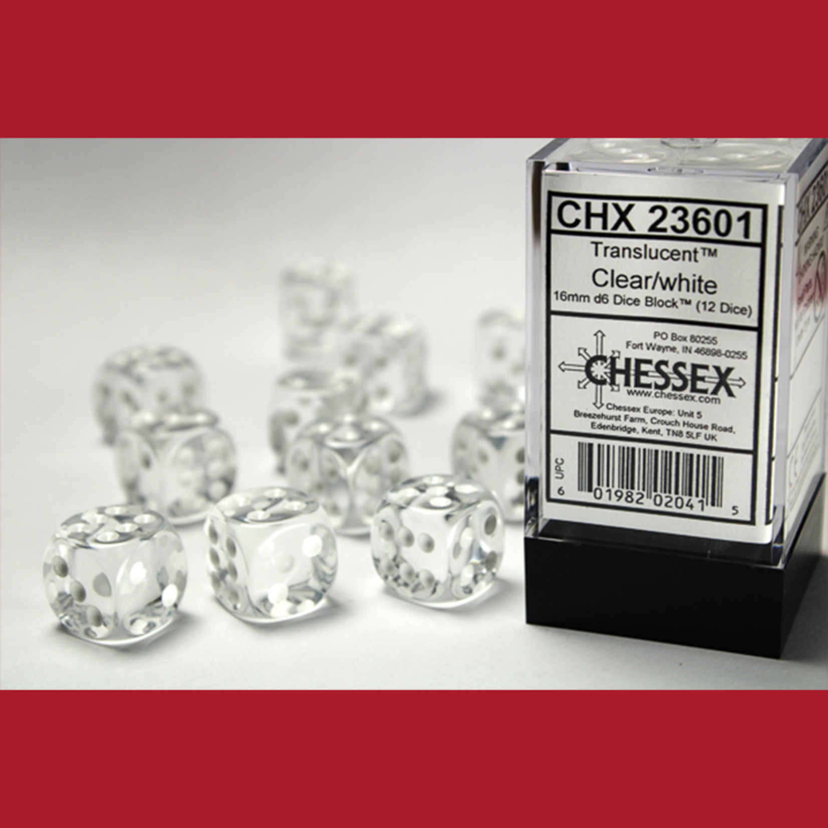 Chessex CHX 23801 Translucent Clear / White 12mm (36d6)