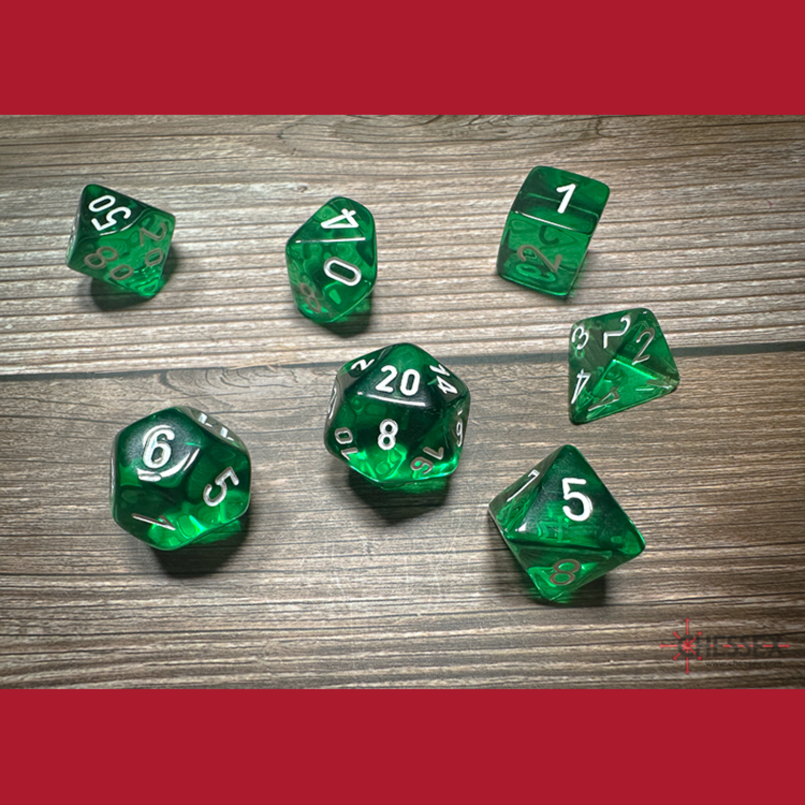 Chessex CHX 23075 Translucent Green / White Polyhedral 7-die Set