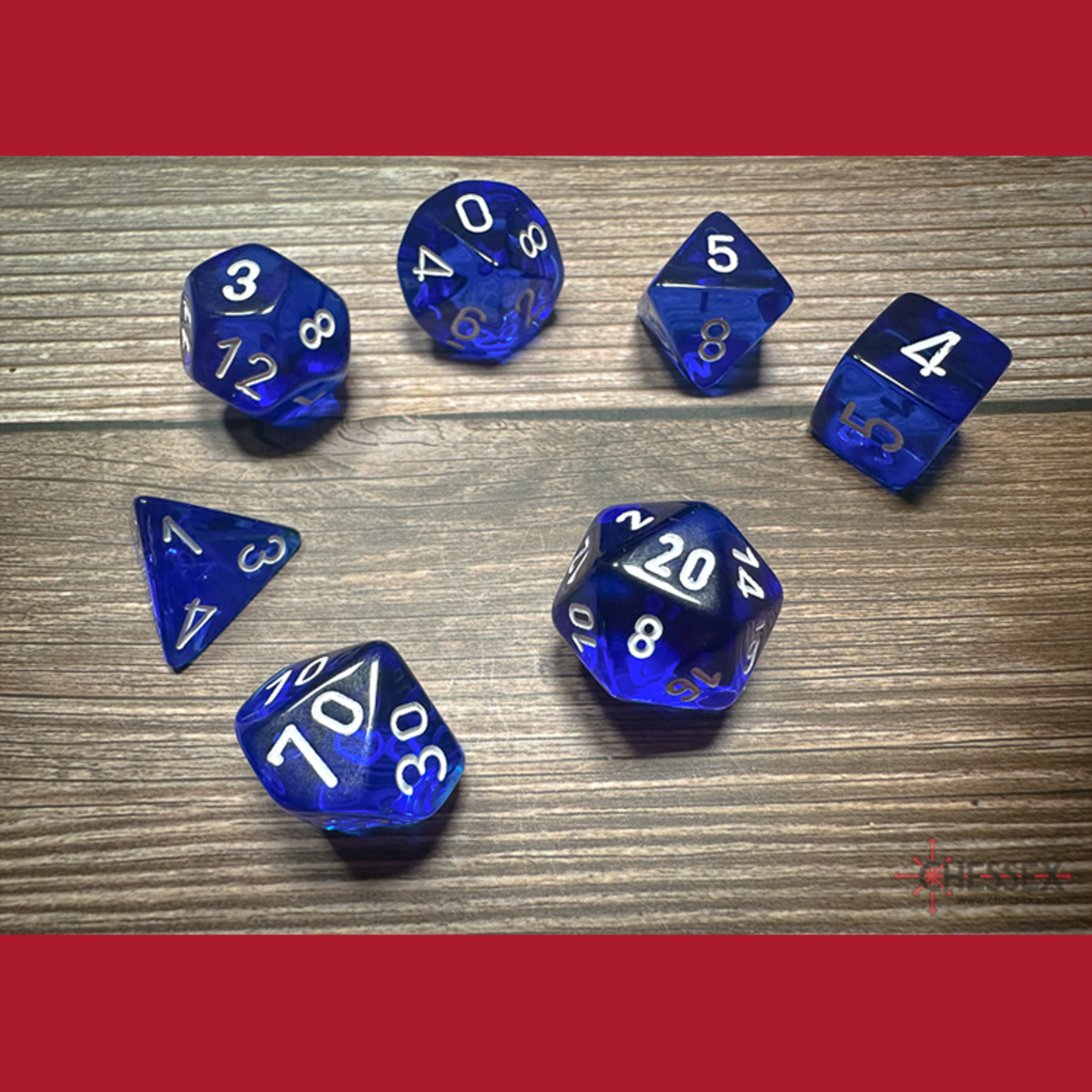 Chessex CHX 23076 Translucent Blue / White Polyhedral 7-die Set