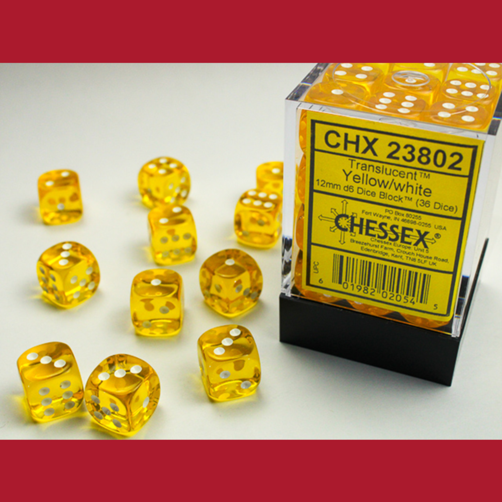 Chessex CHX 23802 Translucent Yellow / White 12mm (36d6)