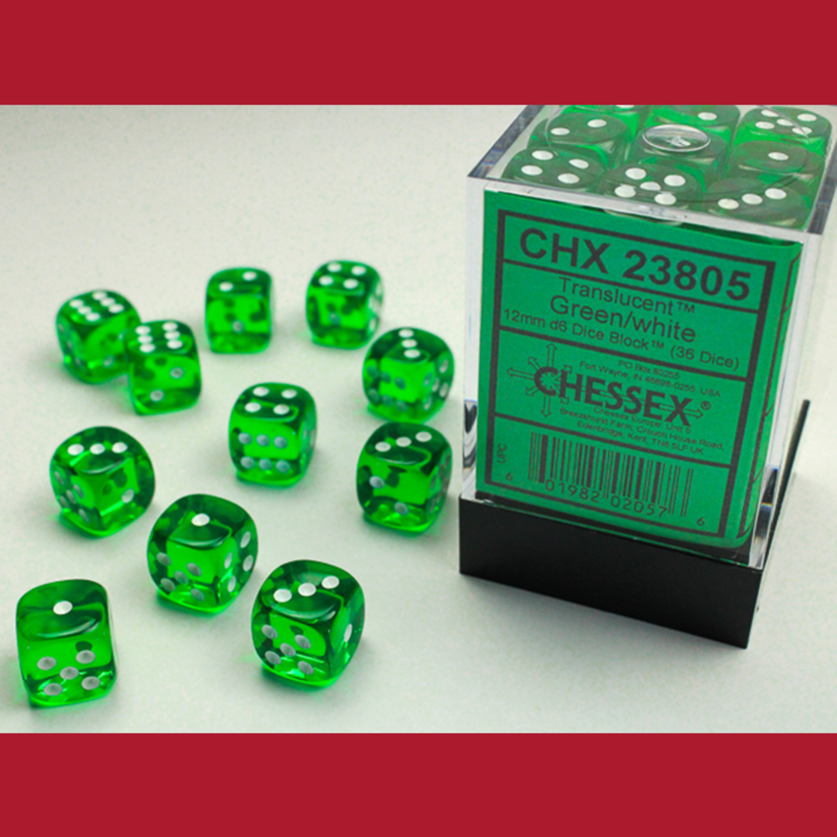 Chessex CHX 23805 Translucent Green / White 12mm (36d6)
