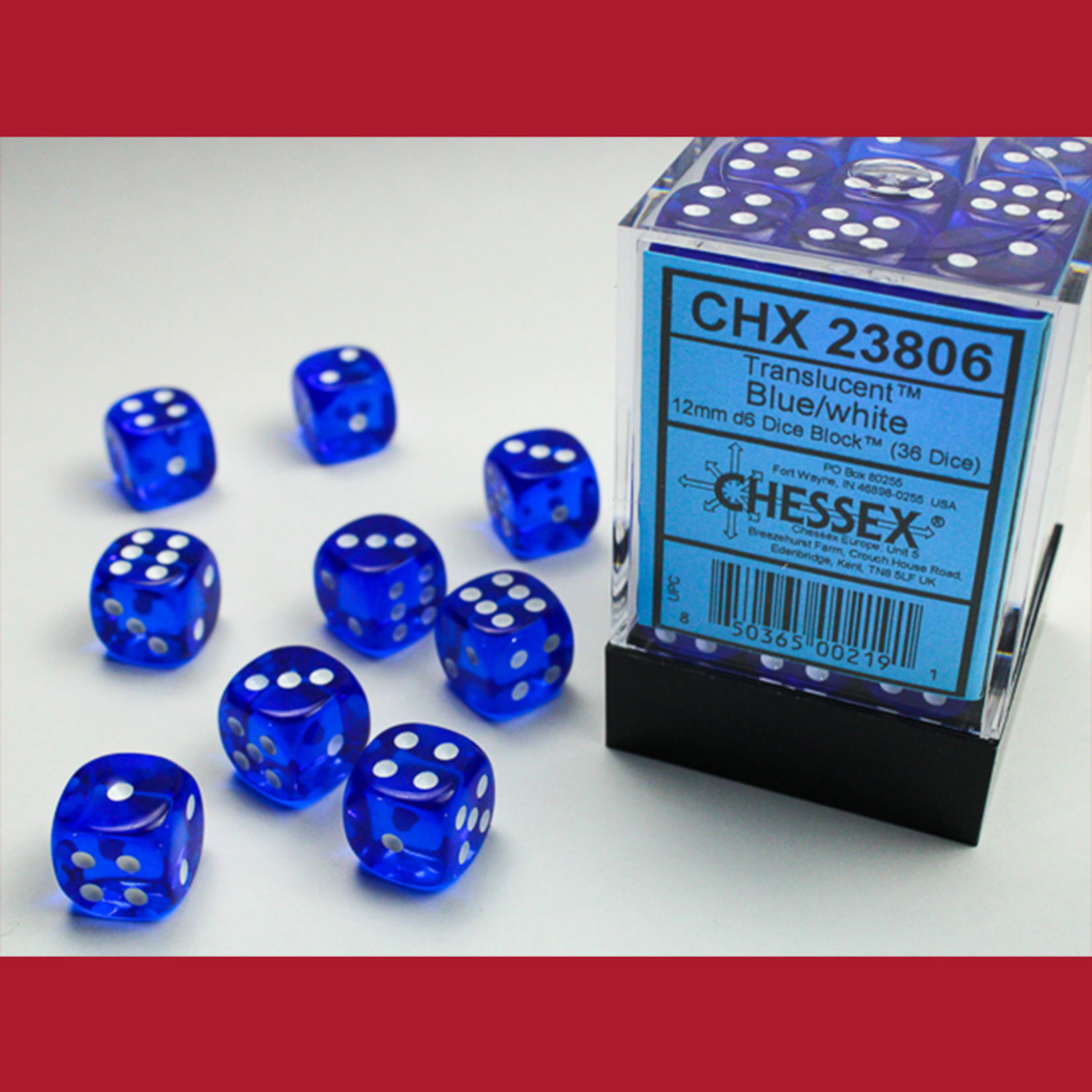 Chessex CHX 23806 Translucent Blue / White 12mm (36d6)
