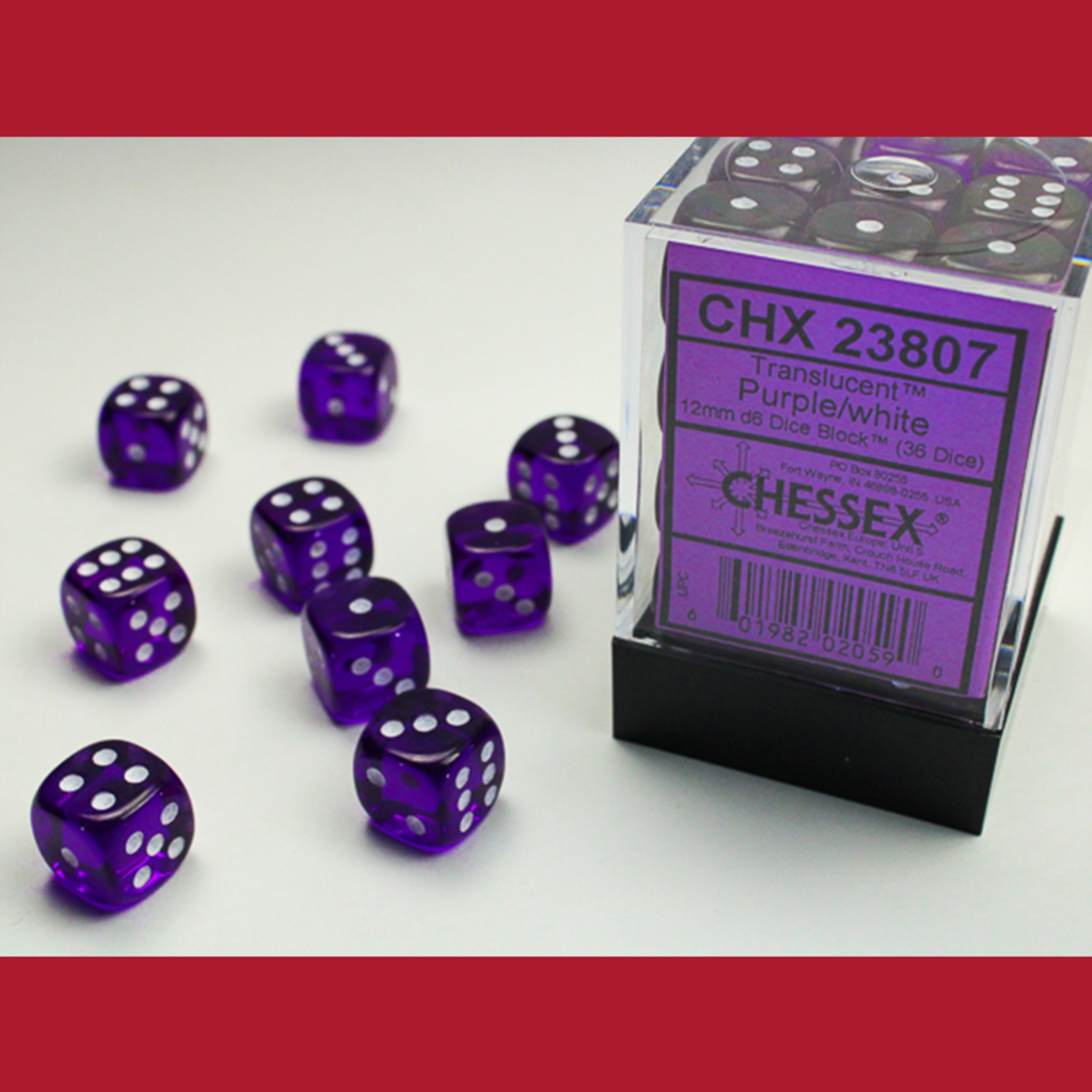 Chessex CHX 23807 Translucent Purple / White 12mm (36d6)