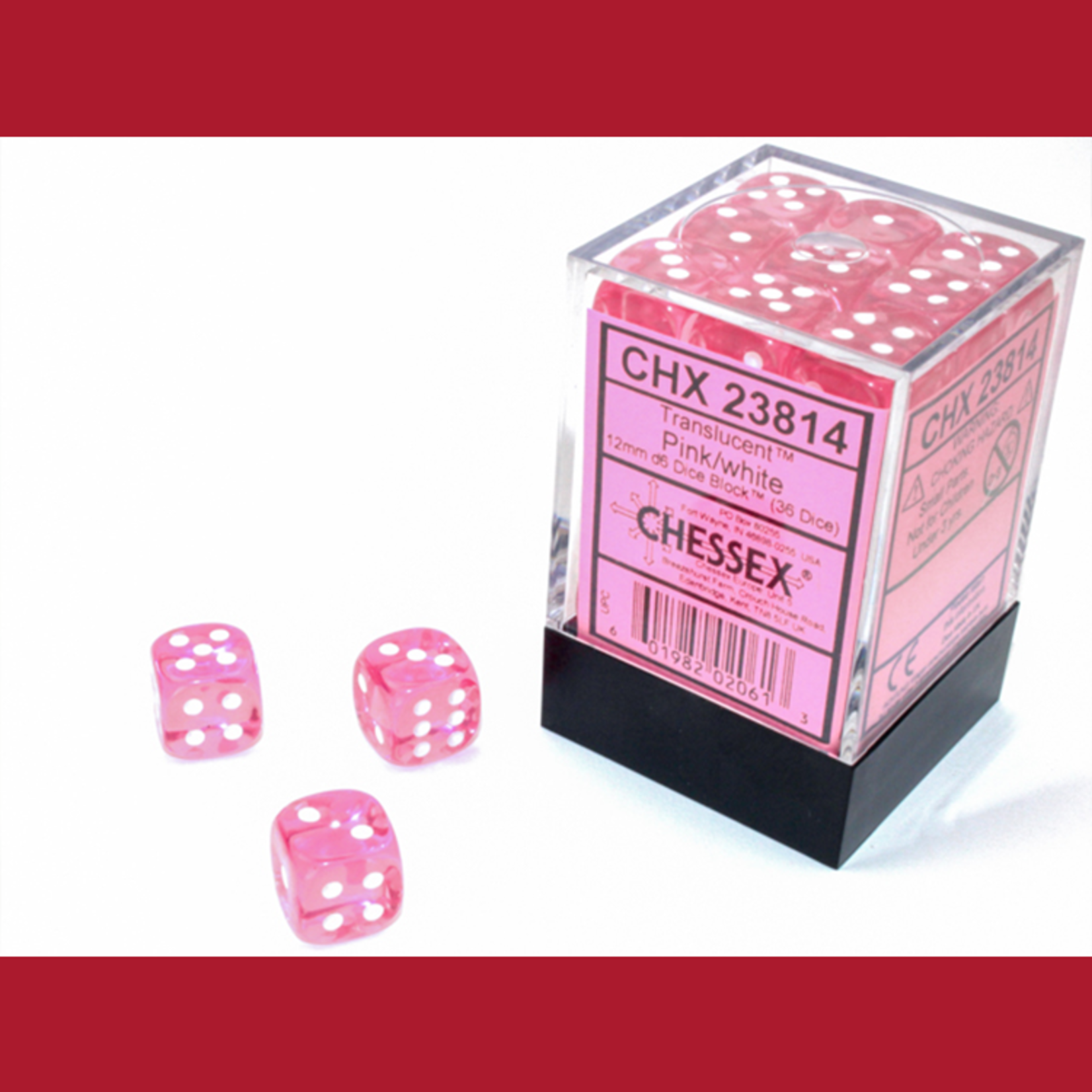 Chessex CHX 23814 Translucent Pink / White 12mm (36d6)