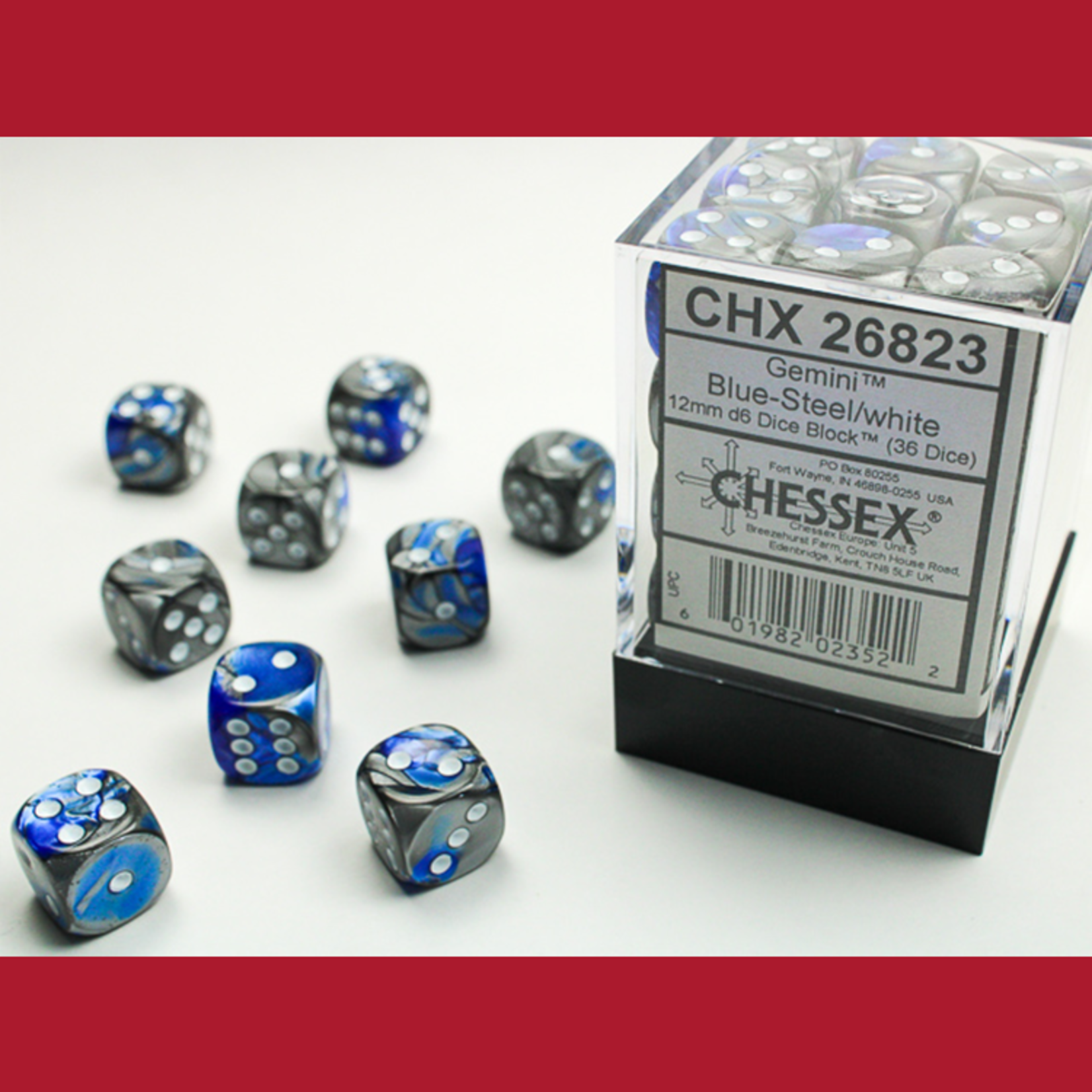 Chessex CHX 26823 Gemini Blue-Steel / White 12mm (36d6)