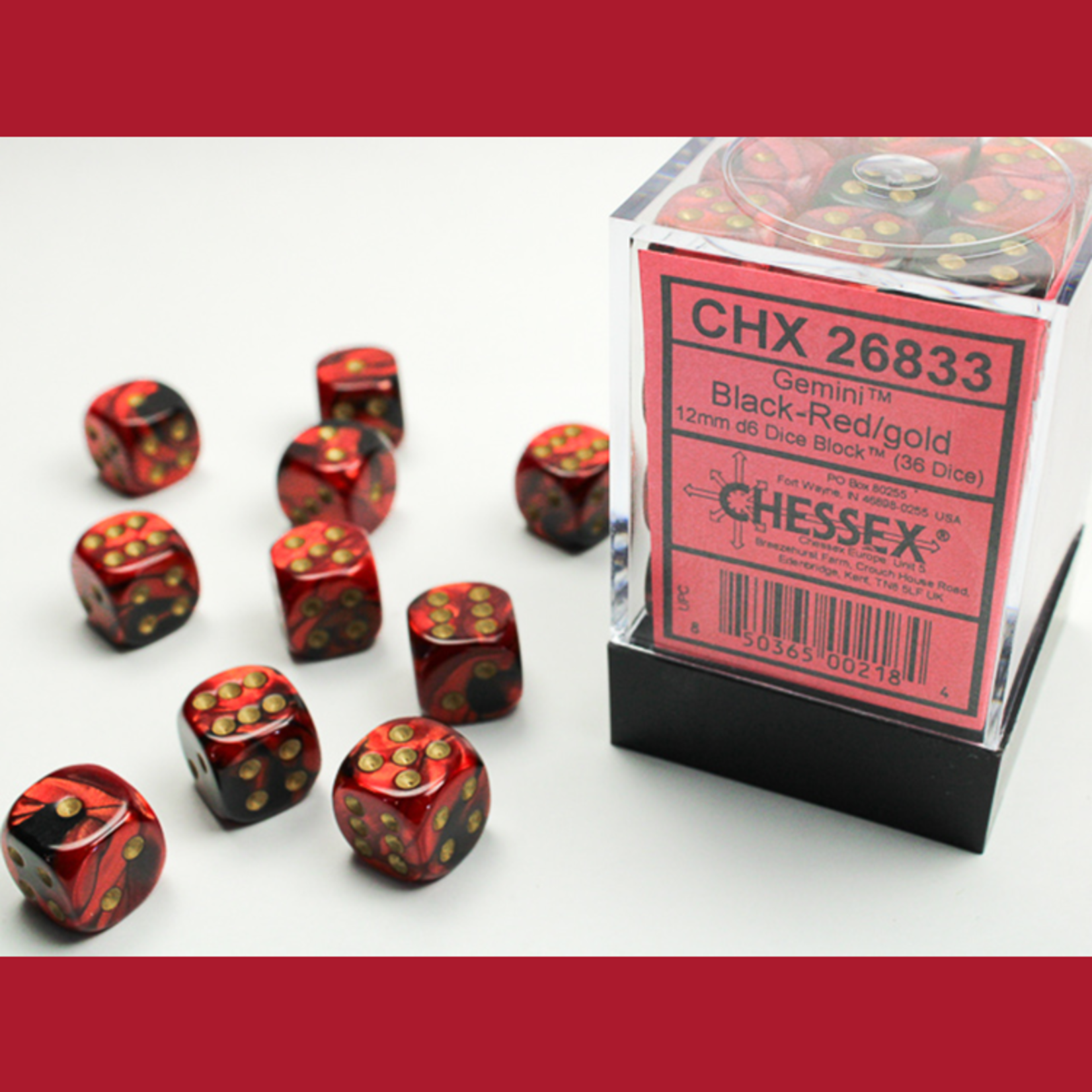 Chessex CHX 26833 Gemini Black-Red / Gold 12mm (36d6)