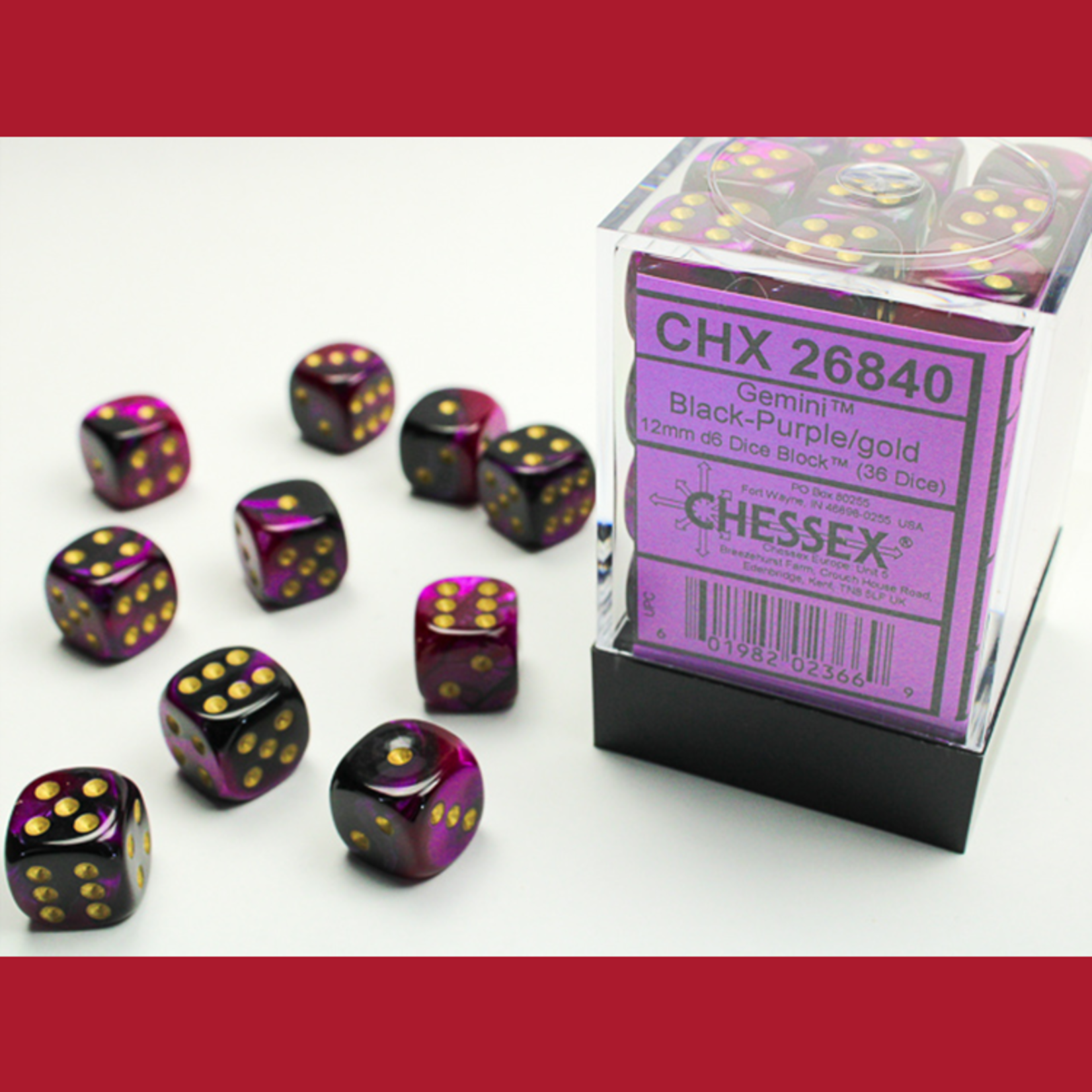 Chessex CHX 26840 Gemini Black-Purple / Gold 12mm