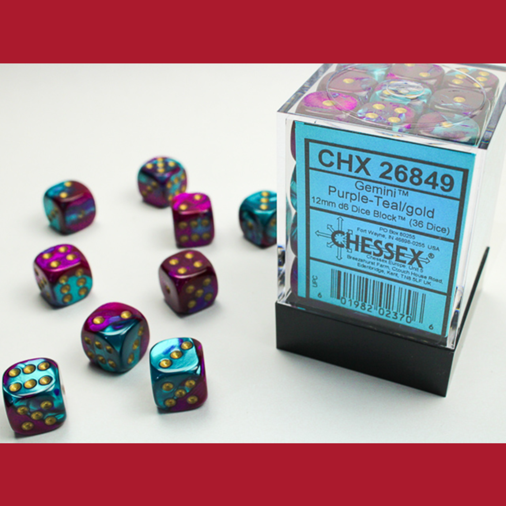 Chessex CHX 26849 Gemini Purple-Teal / Gold 12mm (36d6)