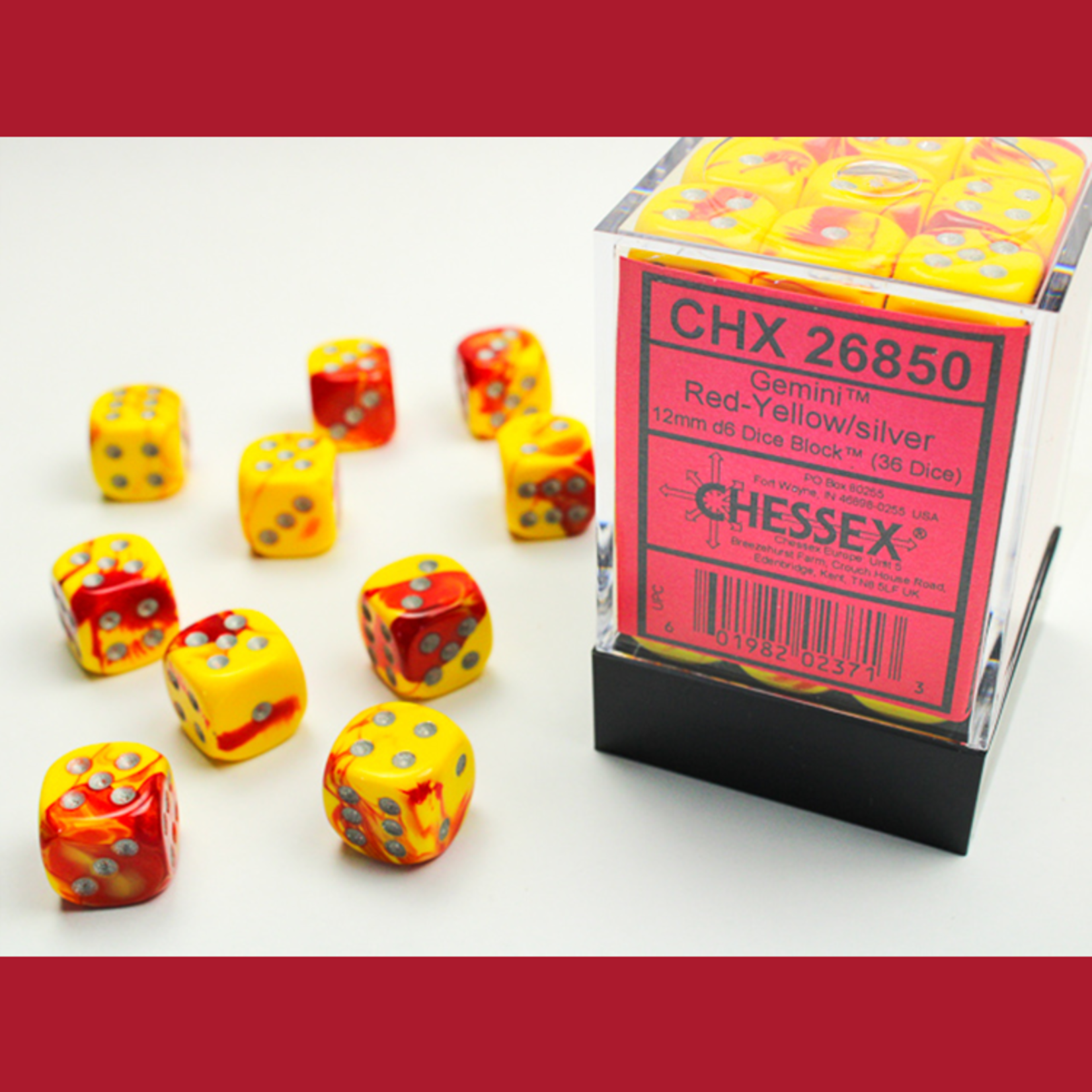 Chessex CHX 26850 Gemini Red-Yellow / Silver 12mm (36d6)