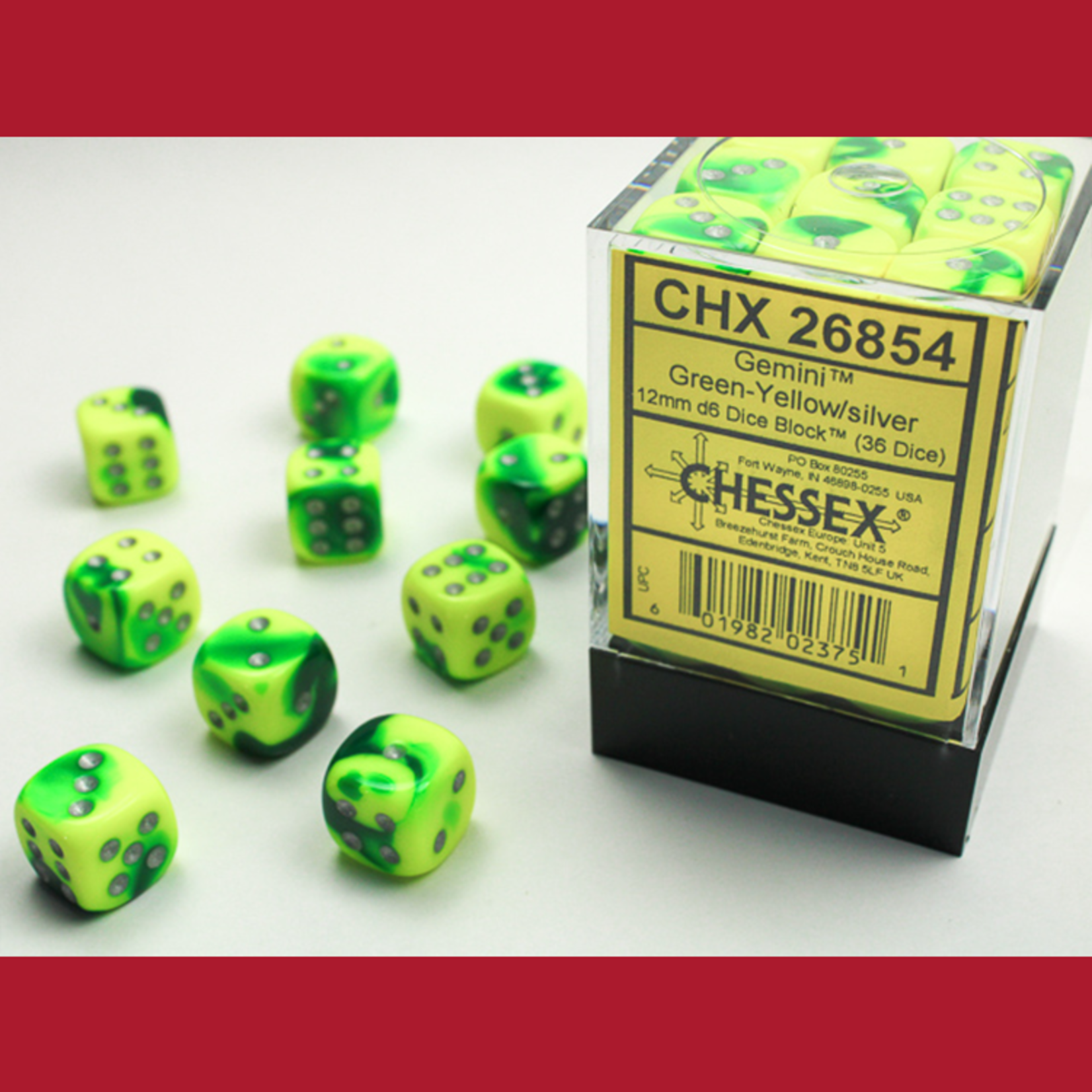 Chessex CHX 26854 Gemini Green-Yellow / Silver 12mm (36d6)