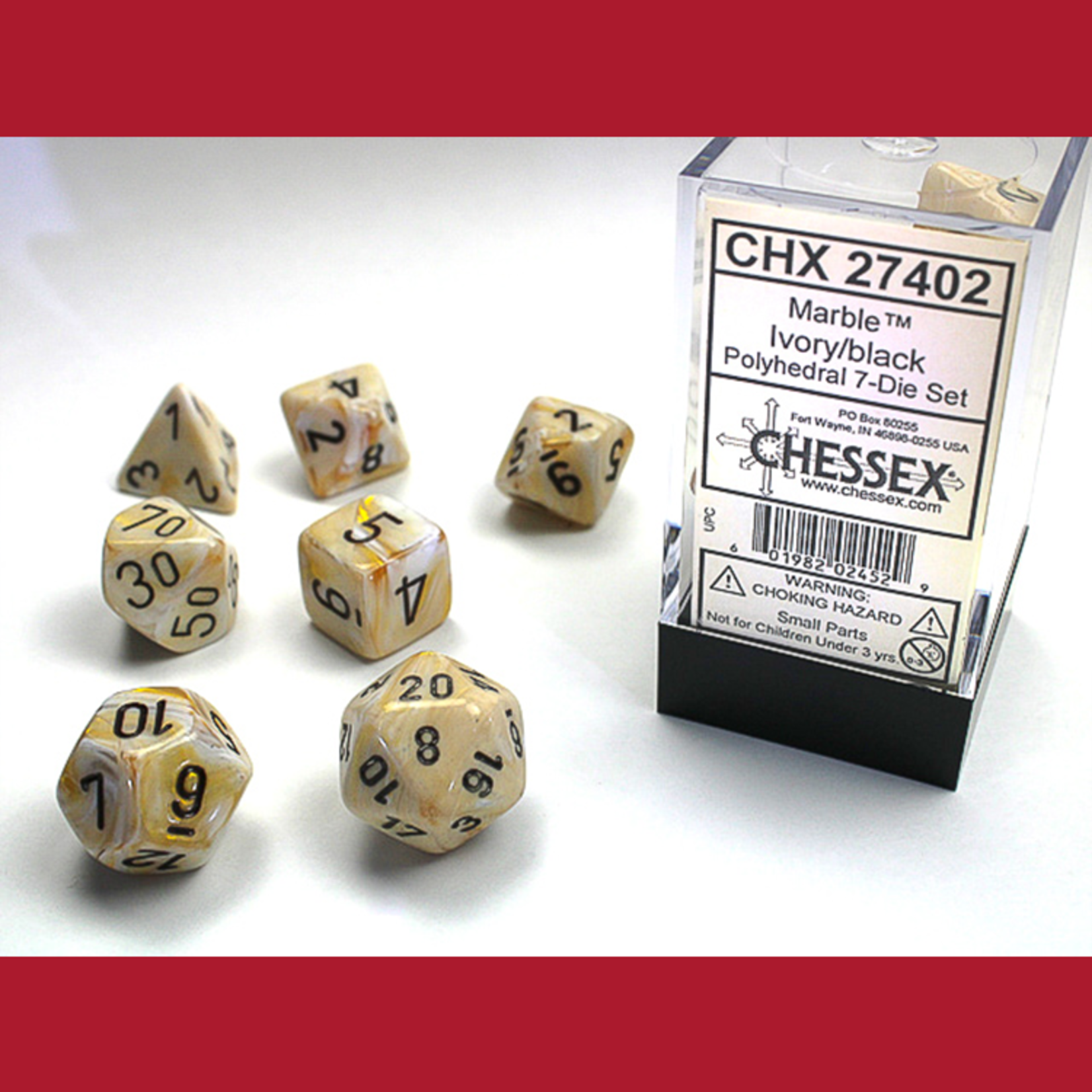 Chessex CHX 27402 Marble Ivory / Black Polyhedral 7-die Set