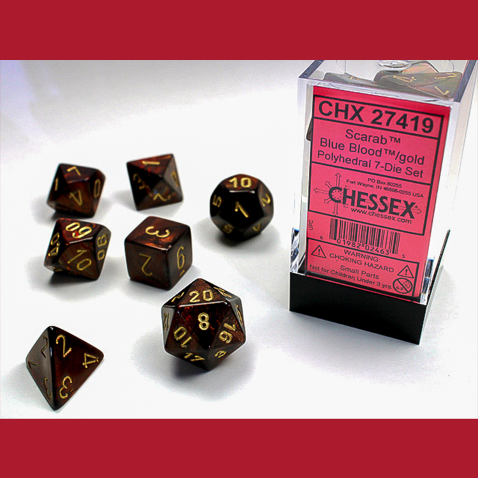 Chessex CHX 27419 Scarab Blue Blood / Gold Polyhedral 7-die Set