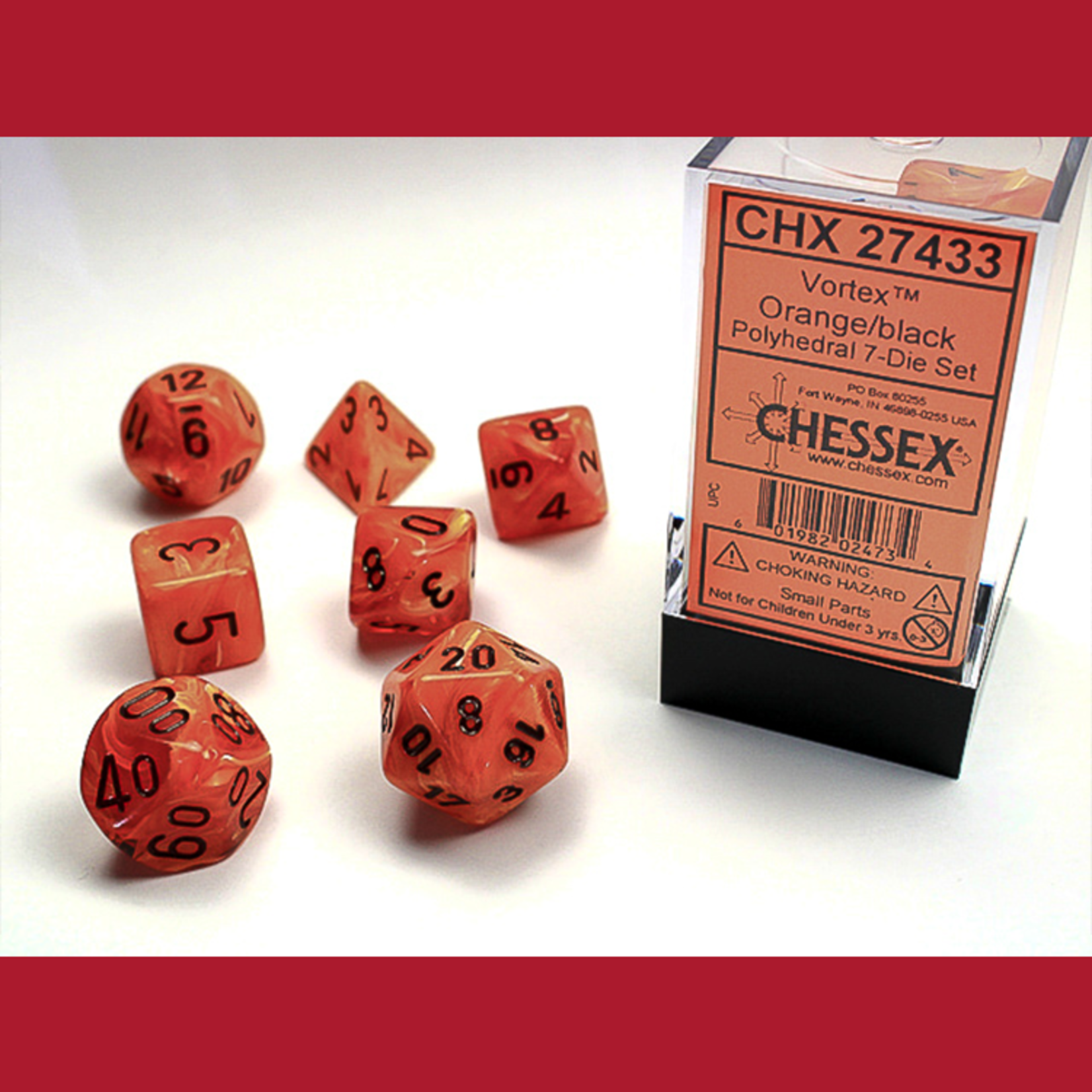 Chessex CHX 27433 Vortex Orange / Black Polyhedral 7-die Set