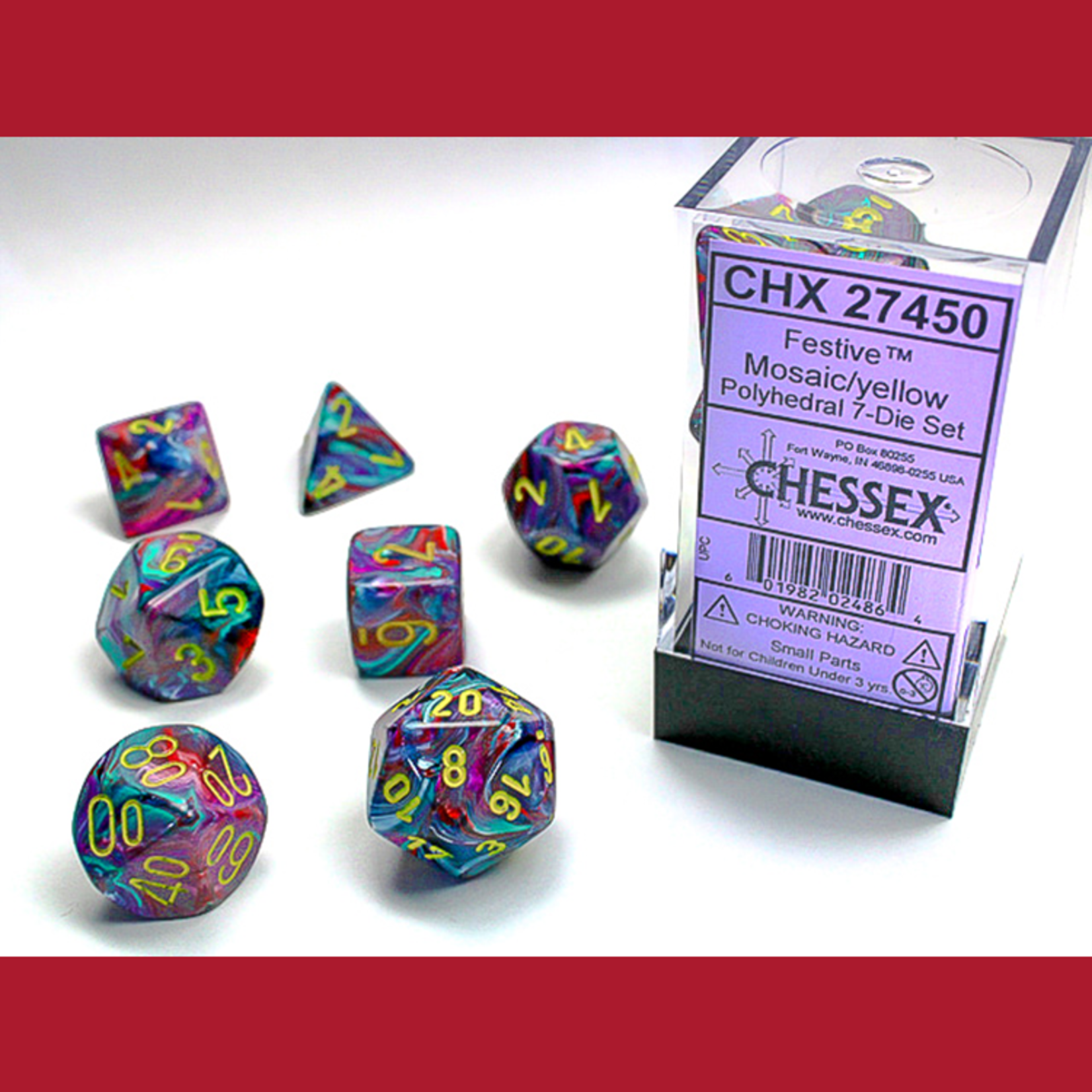 Chessex CHX 27450 Festive Mosaic / Yellow Polyhedral 7-die Set